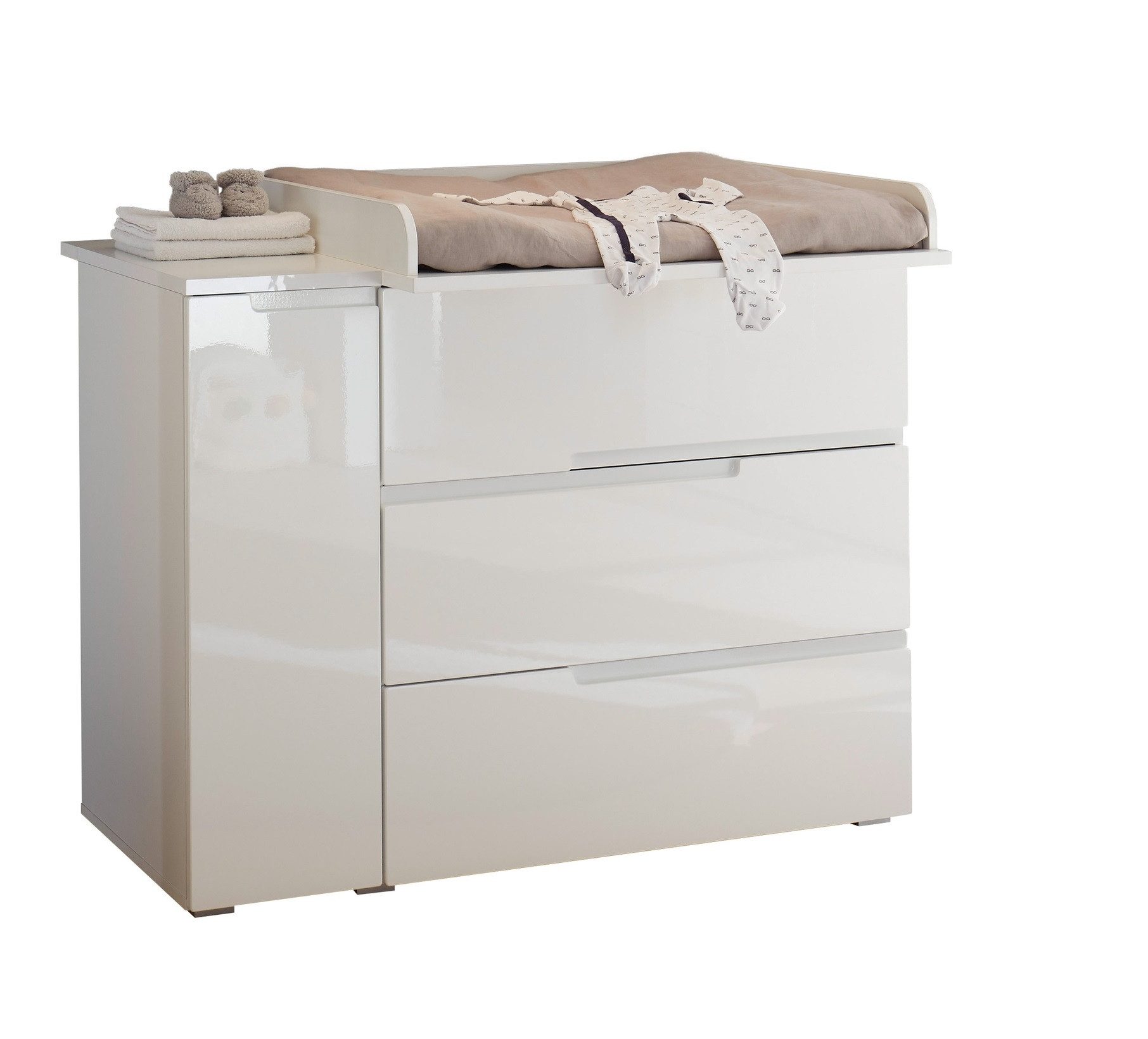 PREISBRECHER Wickelkommode Spice, in Weiß / Weiß Hochglanz - 120x102x80 (BxHxT)