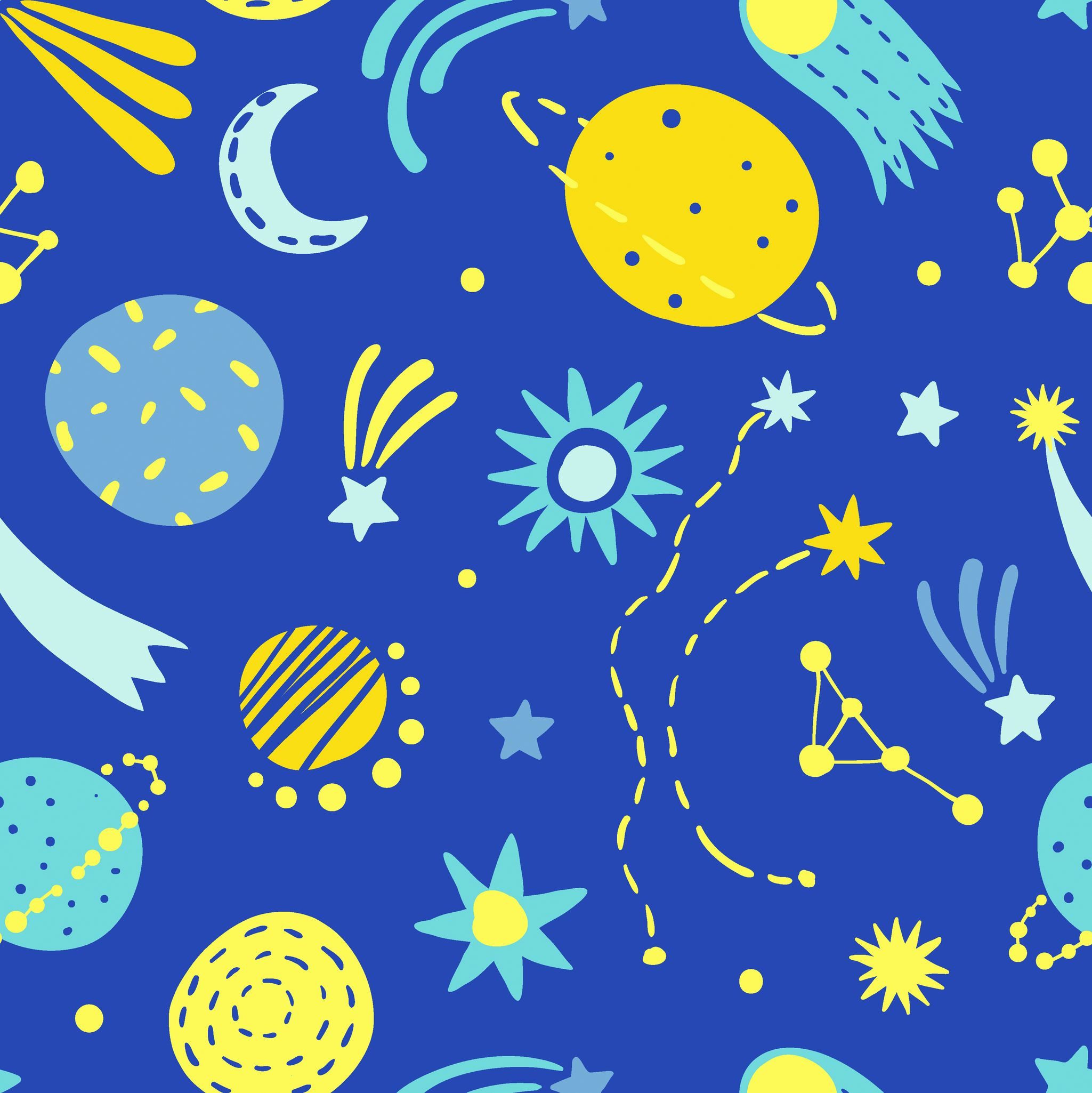 JACK Kinderbettwäsche 135x200cm Astronaut Weltall Galaxie Planeten Blau Gelb, Renforcé, 2 teilig, Baumwolle, Kinderzimmer, Sternschnuppe, Reißverschluss