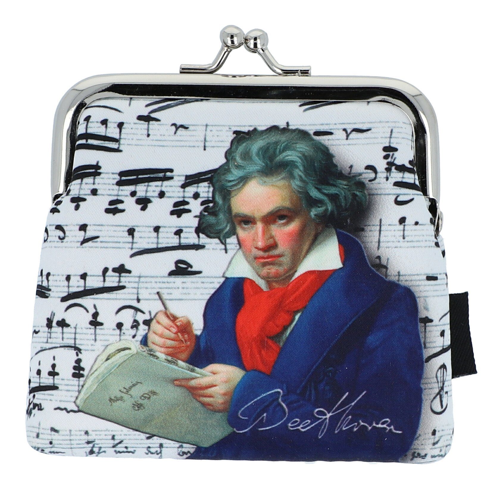 Fridolin Mini Geldbörse (1-tlg), Klick-Geldbörse mit Komponisten-Motiv Ludwig van Beethoven blau/weiß