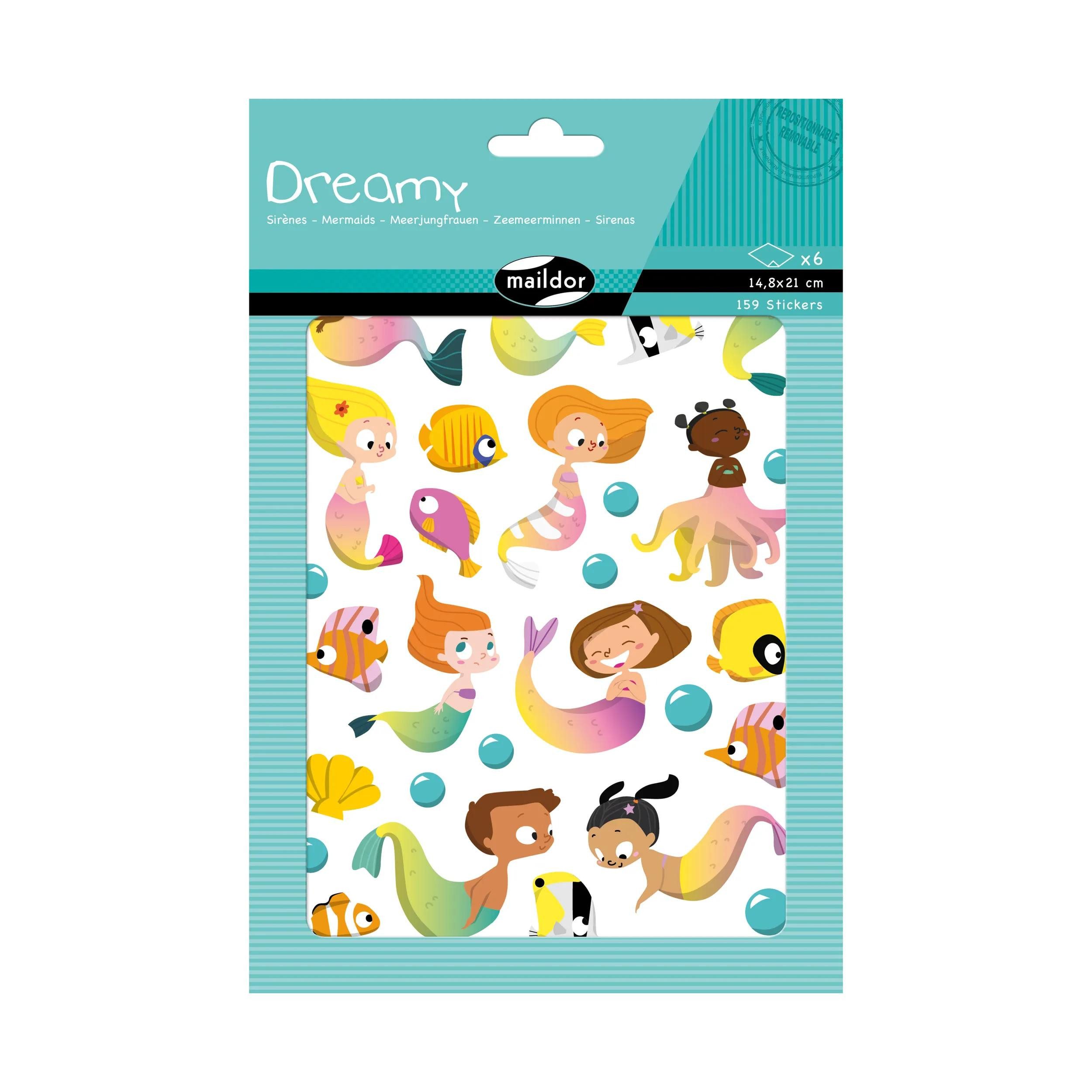maildor Sticker 10x Dreamy, 6 Stickerbogen 14,8x21cm, Meerjungfrauen Mehrfarbig AE204C, Sticker A5