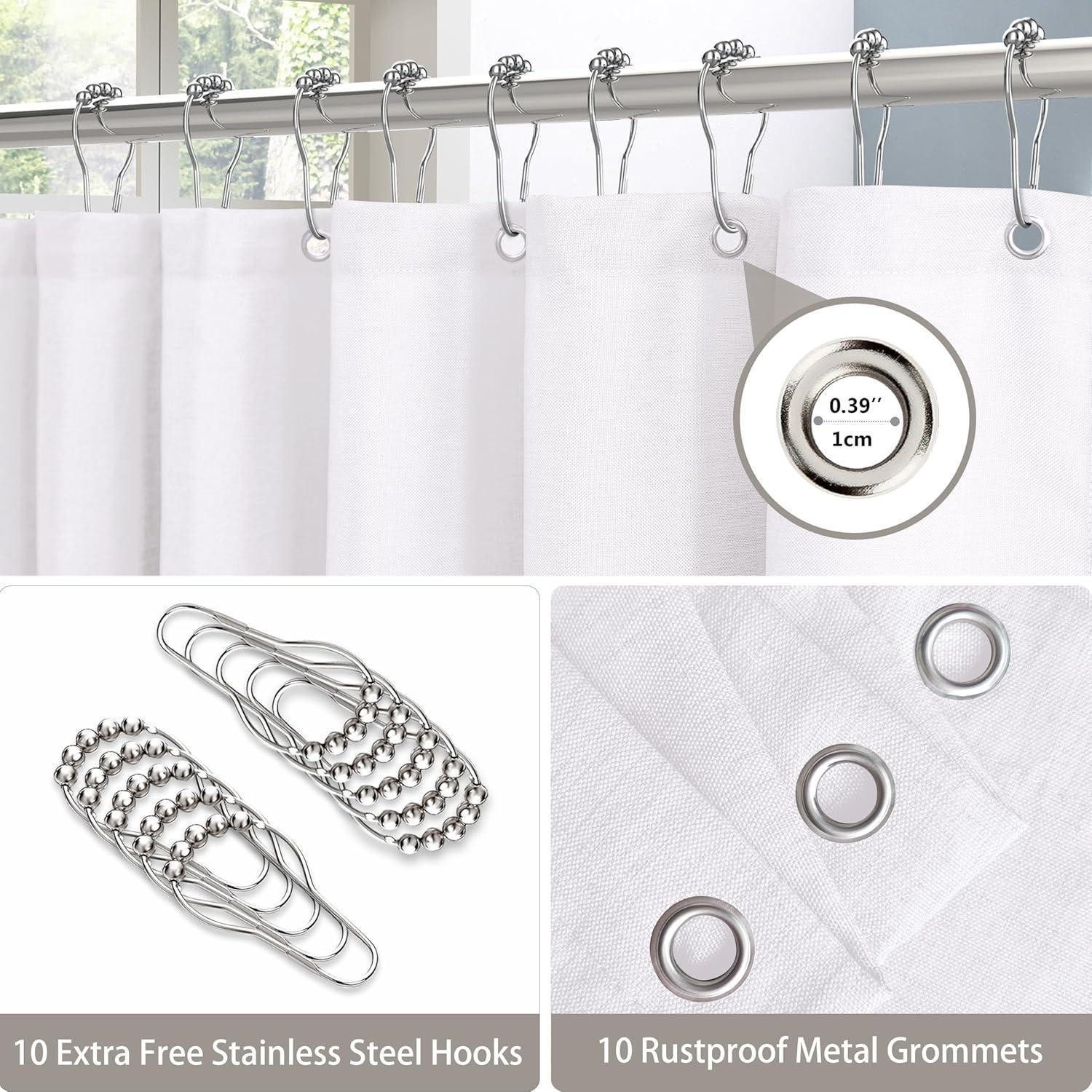 LuxusKollektion Duschvorhang Duschvorhang Metallringe Stoff Leinen Weiß H182 x B152 cm 1er Pack Breite 152 cm (1-tlg) – Bild 3 von 5