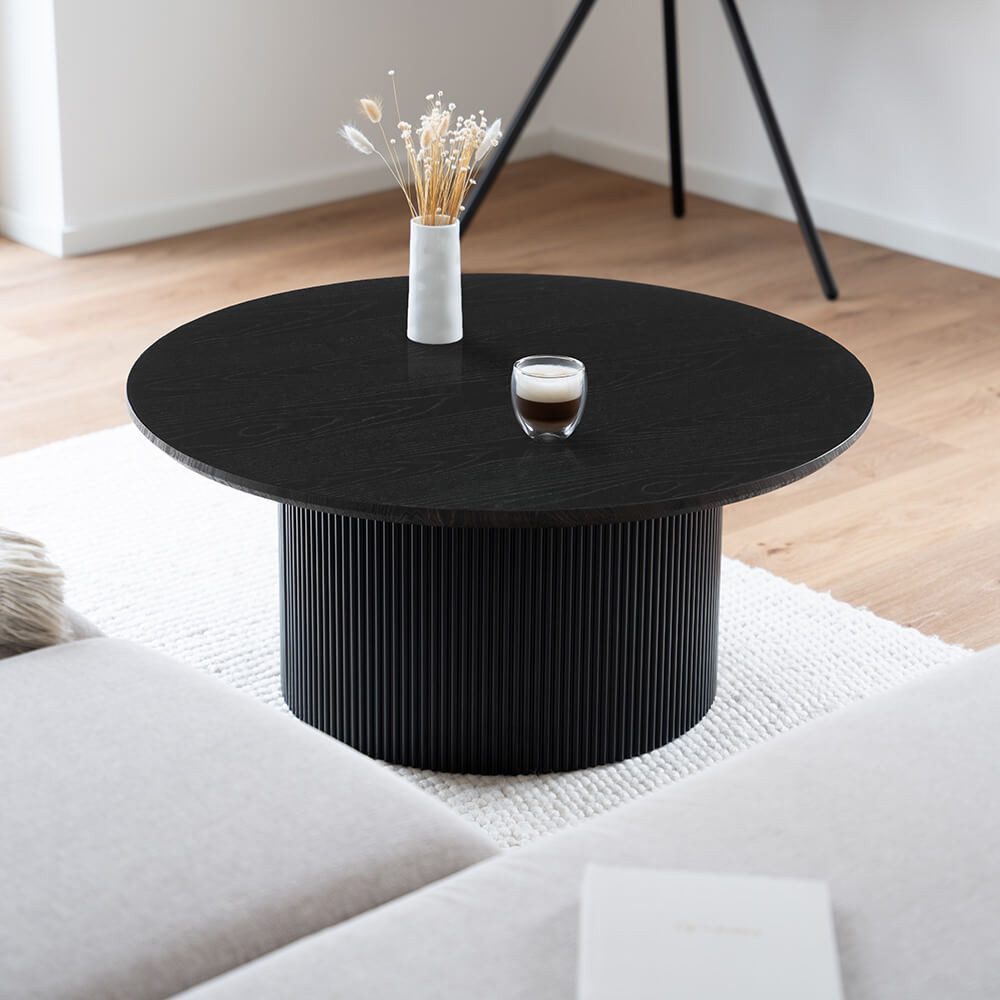 HOME DELUXE Couchtisch Rund ADELINA - 90 x 90 x 40 cm, lamellen, Wohnzimmertisch, Sofatisch, Tisch, Beistelltisch, japandi