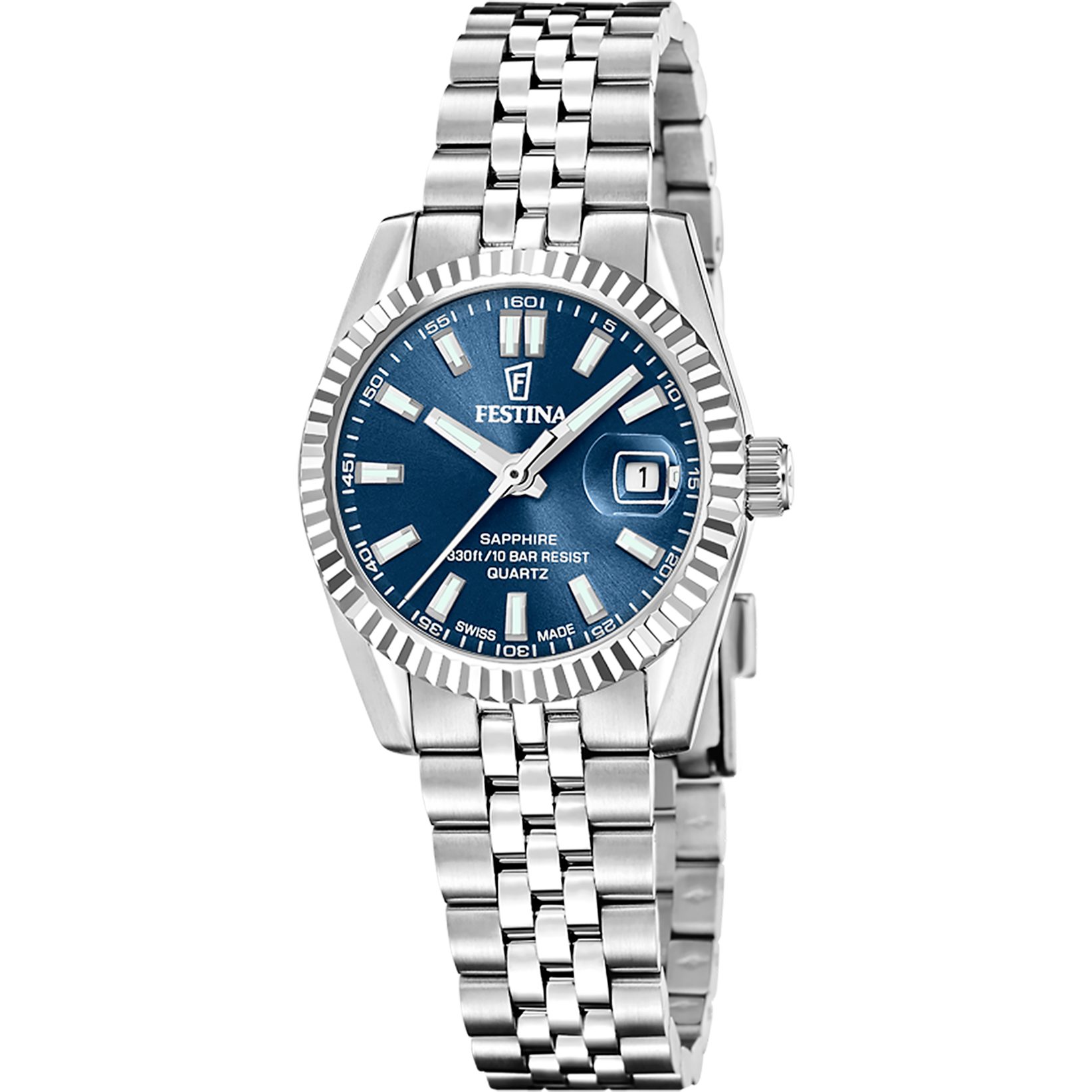 Festina Quarzuhr Classic Steel F20087_4, Armbanduhr, Damenuhr, Swiss Made, Edelstahlarmband, analog, Tag