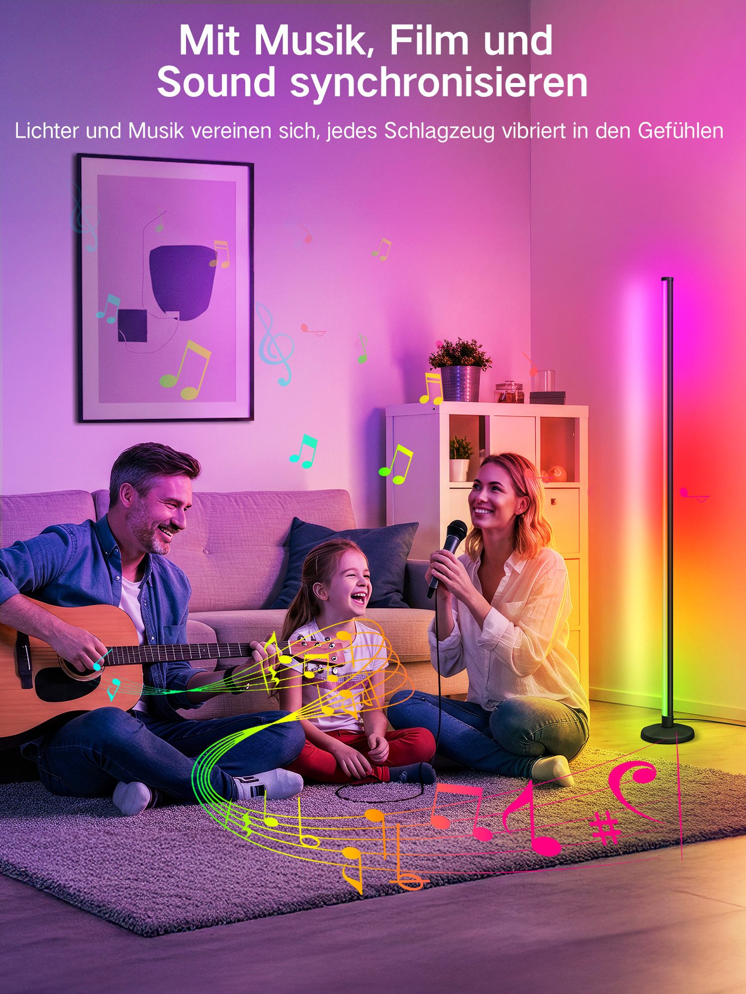 OUTON LED Stehlampe RGBCW Eckstehleuchte 168LEDs Musik-Sync App, Fernbedienung Timer 145cm – Bild 4 von 5