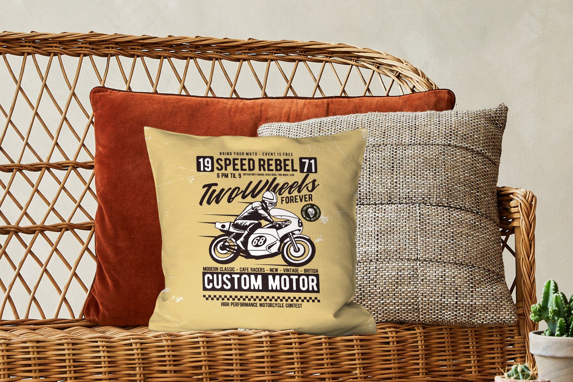 Motorradhelm Deko, Schlafzimmer, mit Füllung MuchoWow Dekokissen Wohzimmer, Zierkissen Mann - Vintage, - für Sofakissen - Motorrad