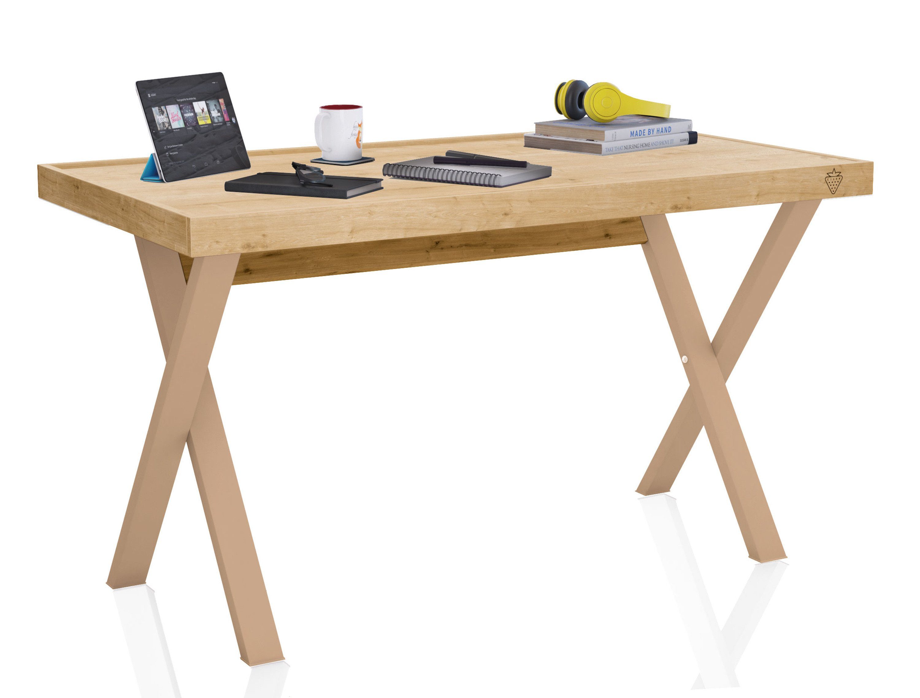 Schreibwarenablagefach, Oak X-Leg, | mit Oak modern, eiche integriertem Wood Wood 130 Cilek Kinderschreibtisch Breite cm,