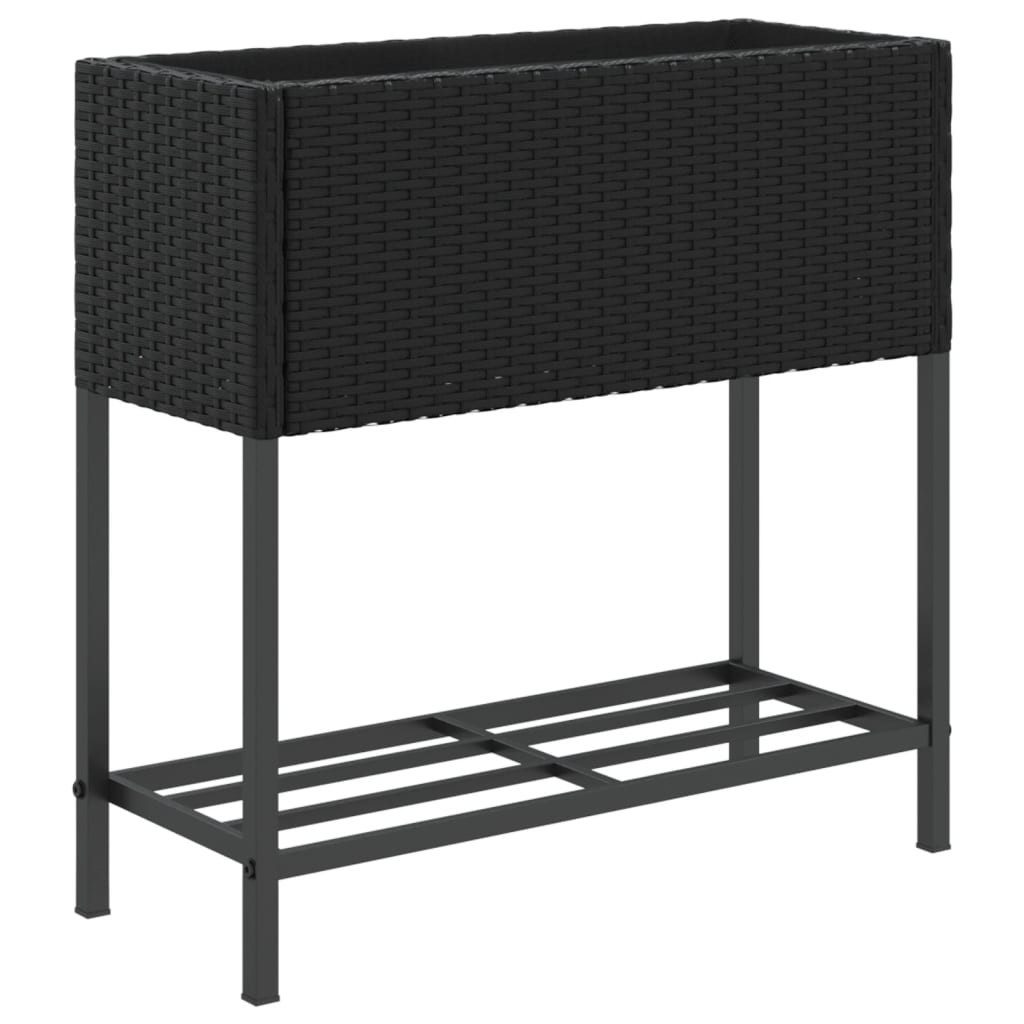 vidaXL Blumentopf Pflanzkübel mit Ablage Schwarz Poly Rattan (1 St)