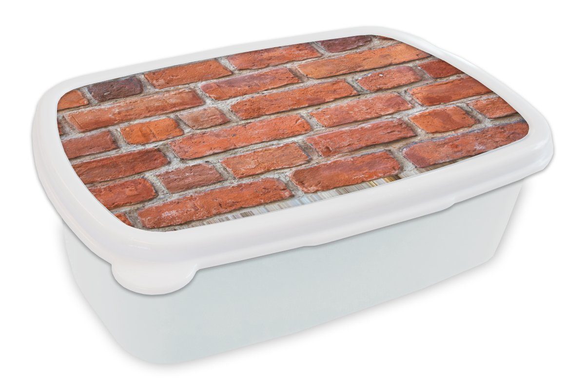 MuchoWow Lunchbox Wand - Backstein - Rot, Kunststoff, (2-tlg), Brotbox für Kinder und Erwachsene, Brotdose, für Jungs und Mädchen weiß | Lunchboxen