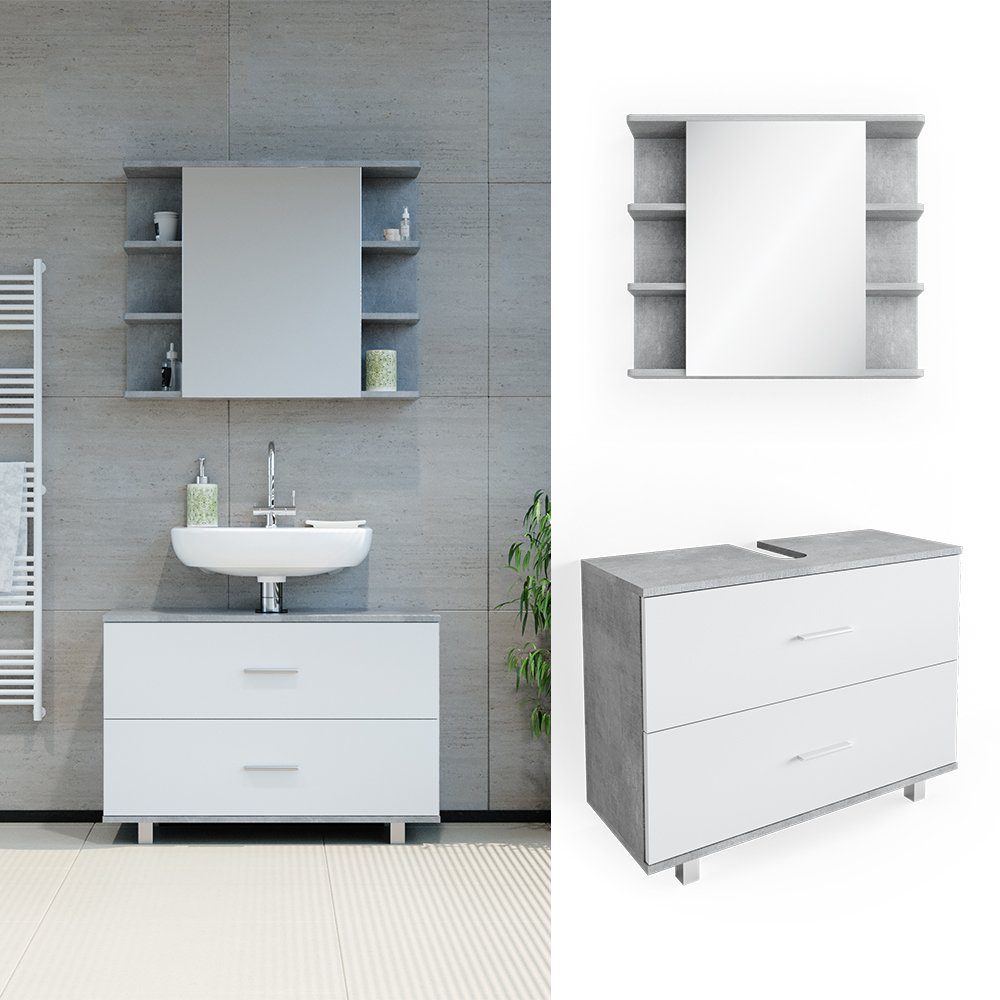Vicco Badmöbel-Set Ilias, Beton/Weiß, 2 Teile, günstig online kaufen