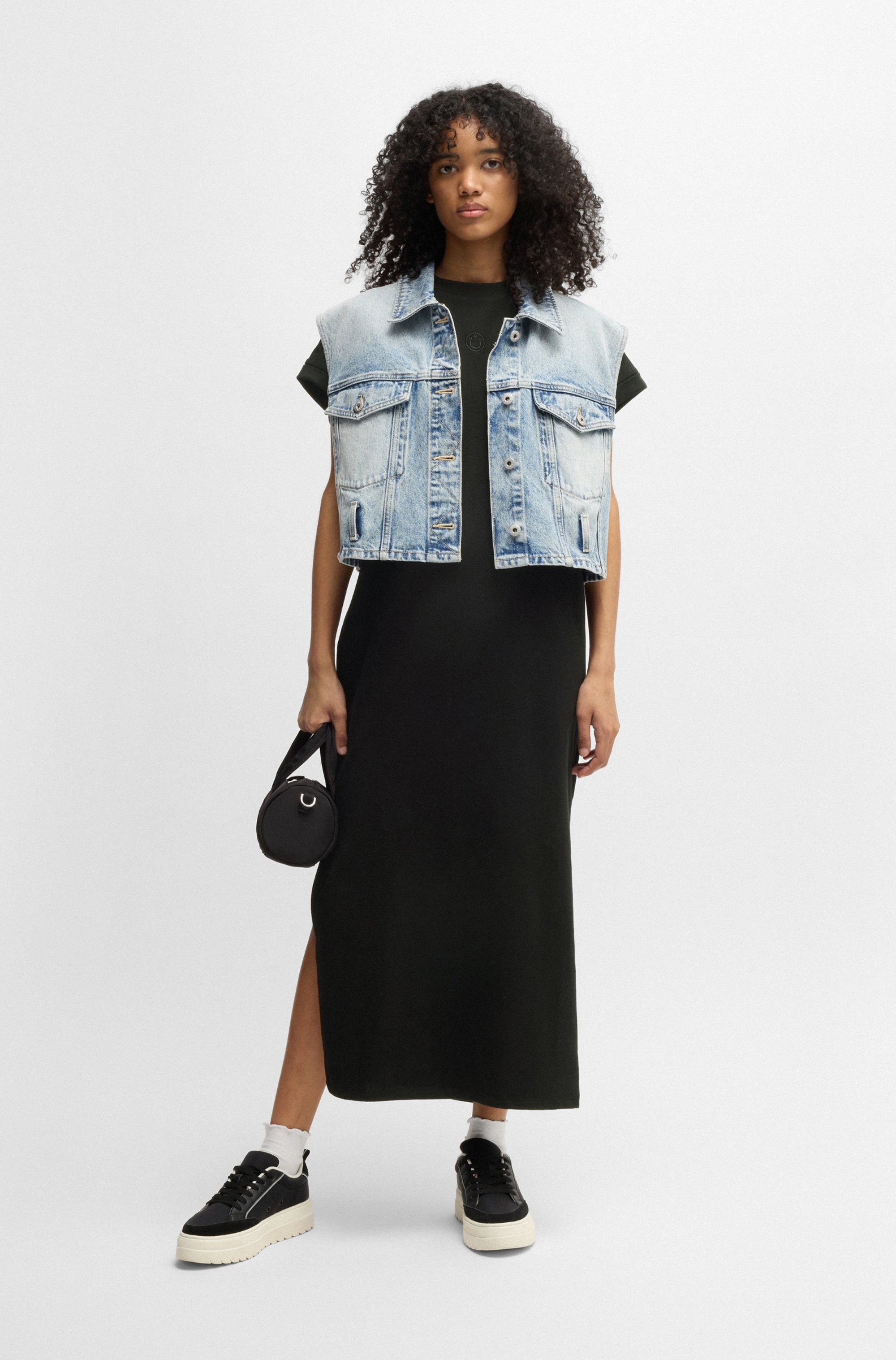 HUGO Blue Jerseykleid Nalle Oversized mit Schlitz, mit Logostickerei, Jersey