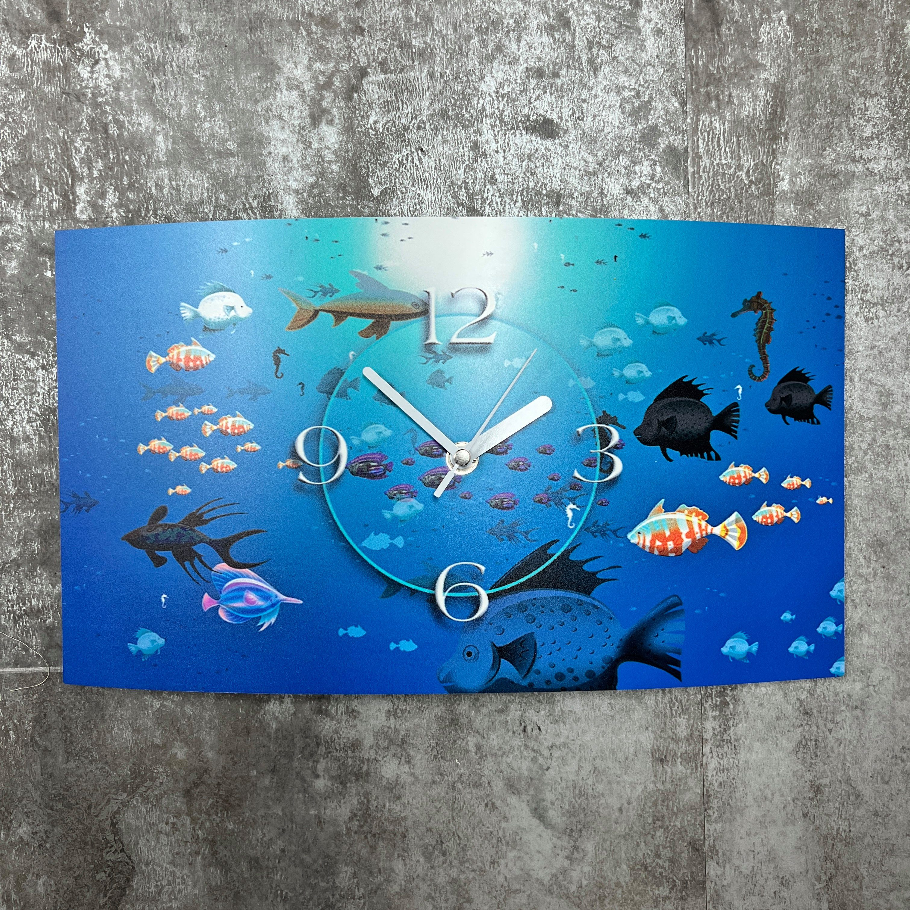 4mm Design im Wanduhr Wanduhren 3D-Optik dixtime kein leise modernes Alu-Dibond) aus Designer (Einzigartige Meer Fische Wanduhr