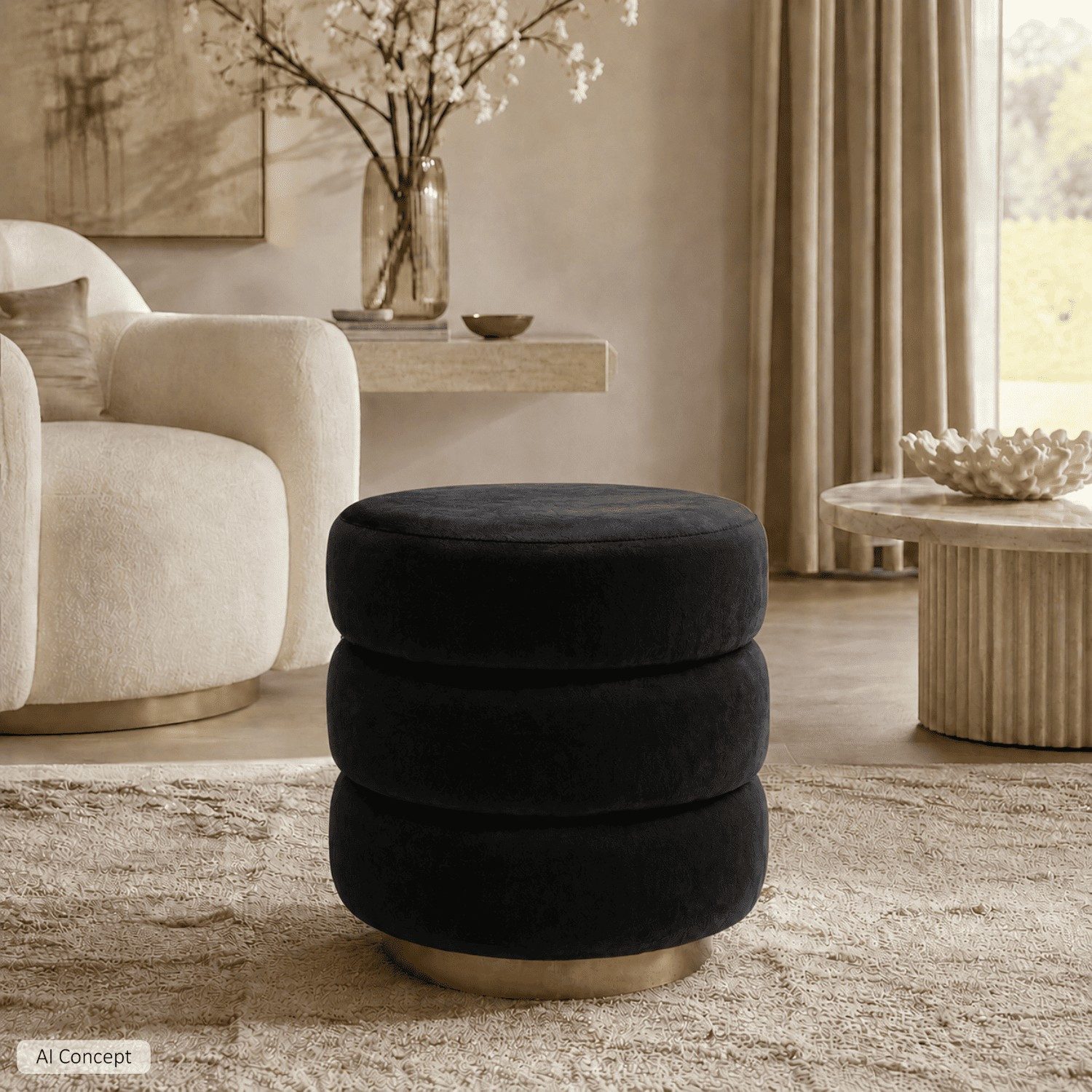 Lookway Pouf Pouf LUCIA im Glamour-Stil mit goldenem Sockel – Bild 2 von 5