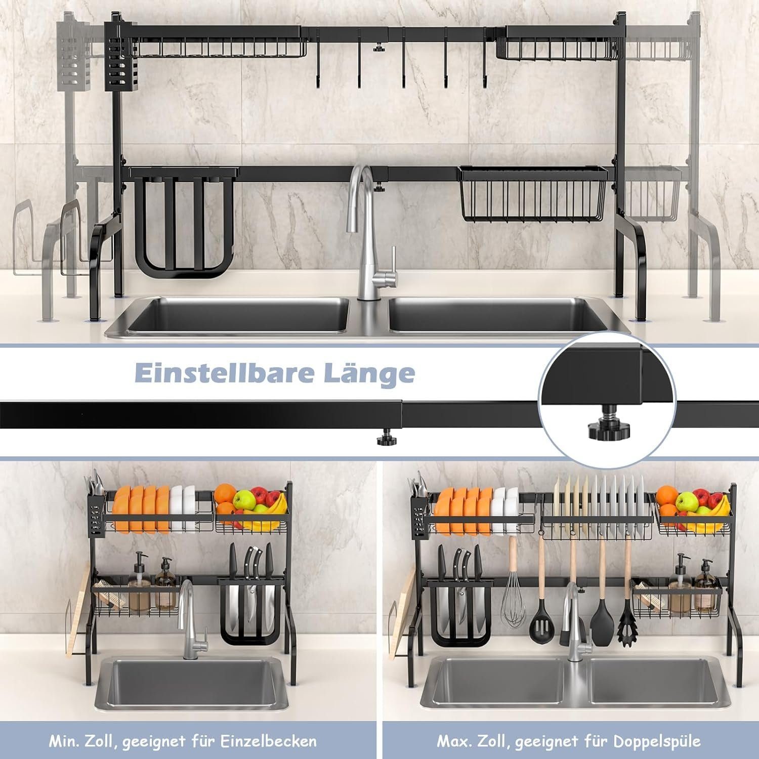 KOMFOTTEU Geschirrständer 2-stöckiger Abtropfgestell, 53-99 cm verstellbar