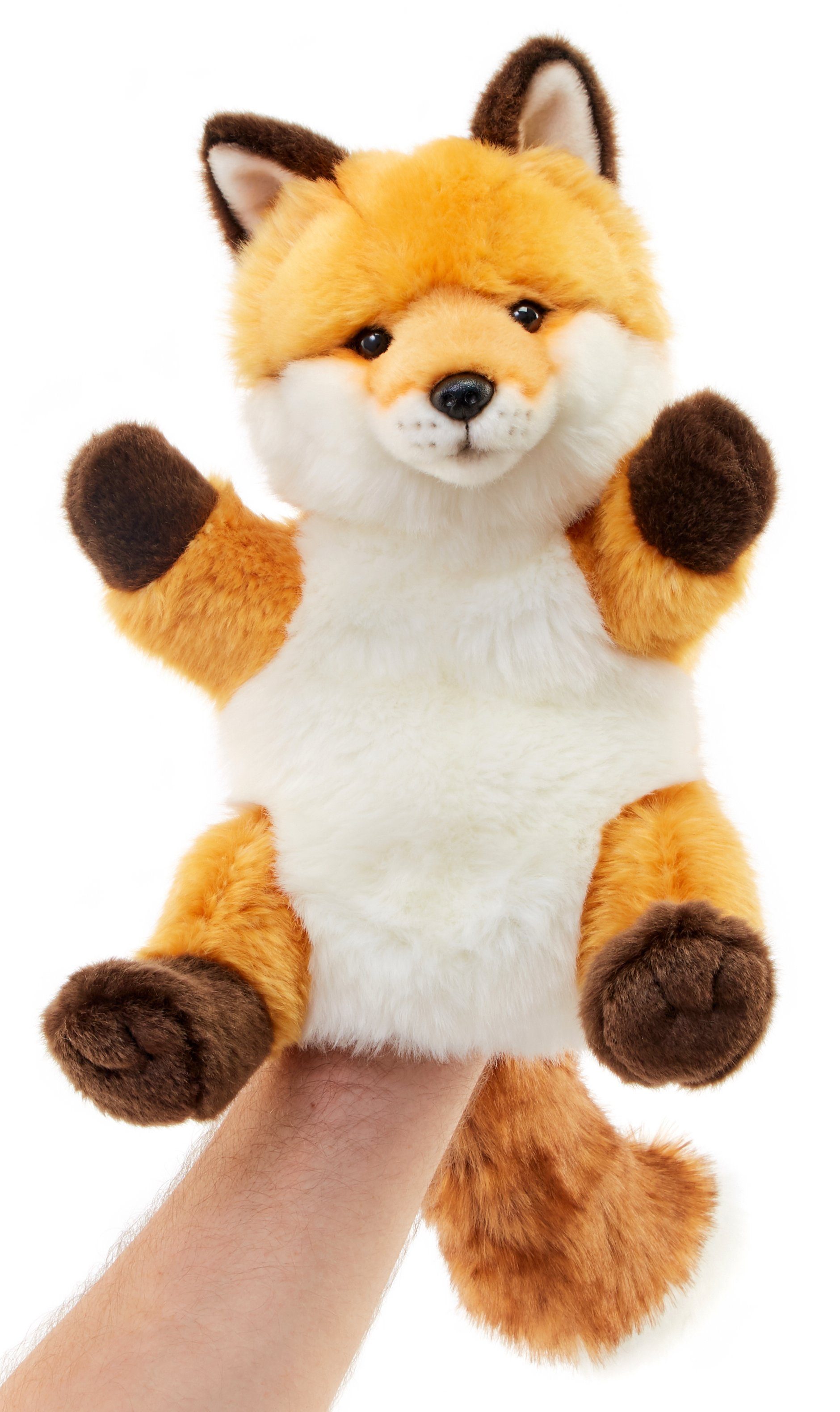 Plüsch-Fuchs, cm Uni-Toys Handpuppe 100 Plüschtier, 28 Rotfuchs klassisch zu - Kuscheltier (Höhe) % - recyceltes Füllmaterial