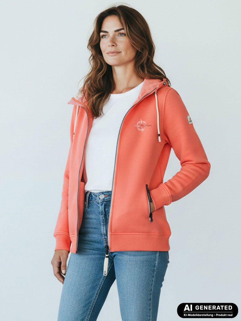 Dry Fashion Kapuzensweatjacke Juist Damen Sweatjacke Jacke mit Kapuze - Freizeitjacke Kapuzenjacke Verstellbare Kapuze, Frontreißverschluss, Reißverschluss-Seitentaschen