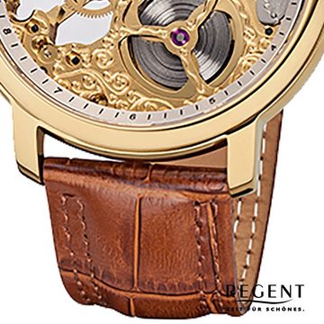 Regent Quarzuhr Regent Herren Uhr GM-1461 Leder, Herren Armbanduhr rund, groß (ca. 45mm), Lederarmband
