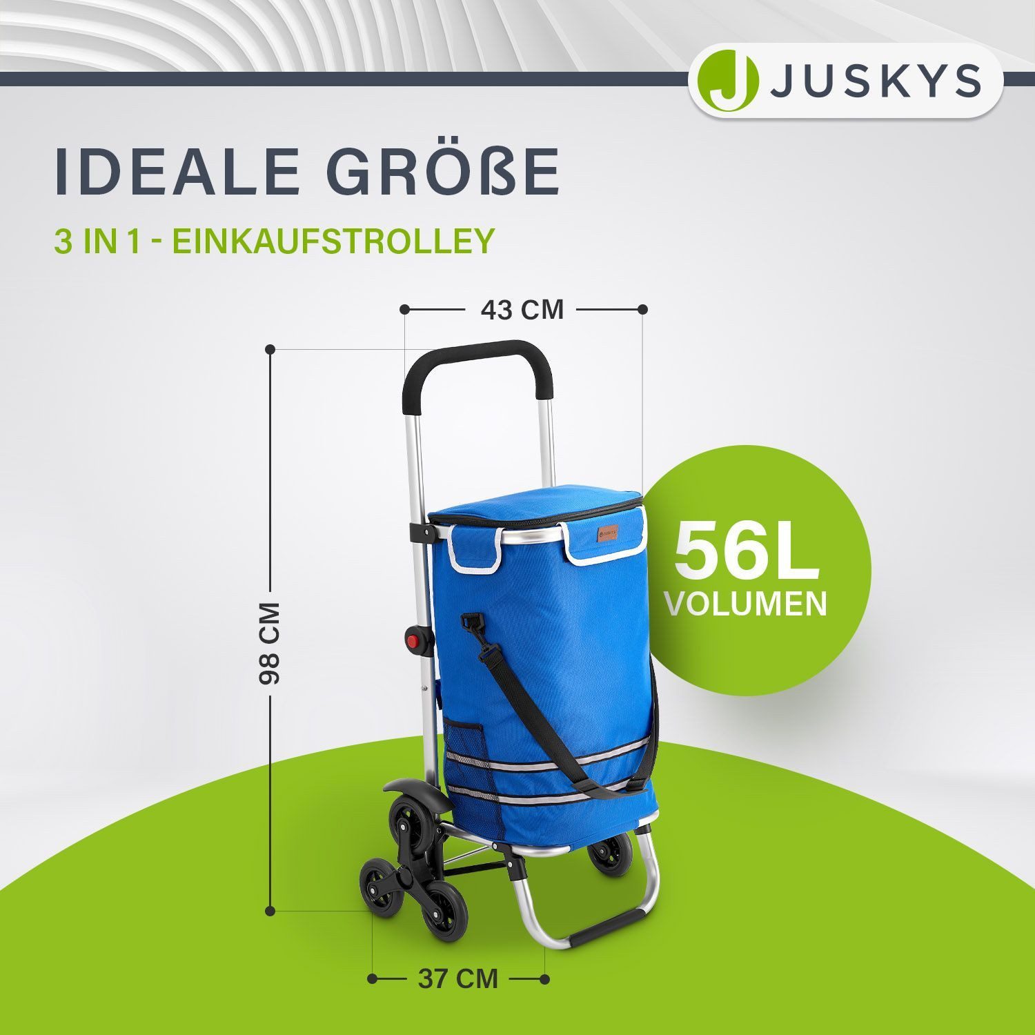 Juskys Einkaufstrolley 3in1, 56 l, mit Treppensteiger (6 Rollen), klappbar günstig online kaufen