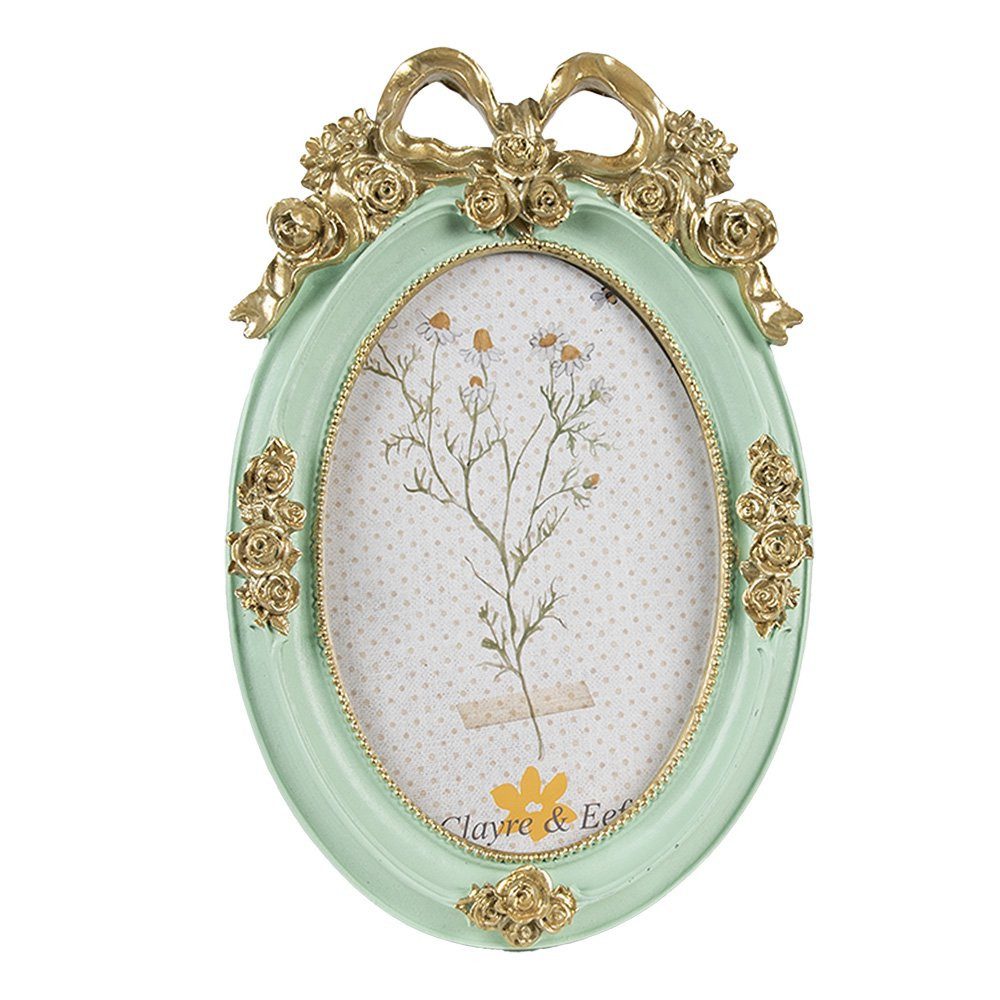 Clayre & Eef Bilderrahmen Barocker Bilderrahmen Oval Blumenranken Grün-Gold 10x15 Clayre & Eef
