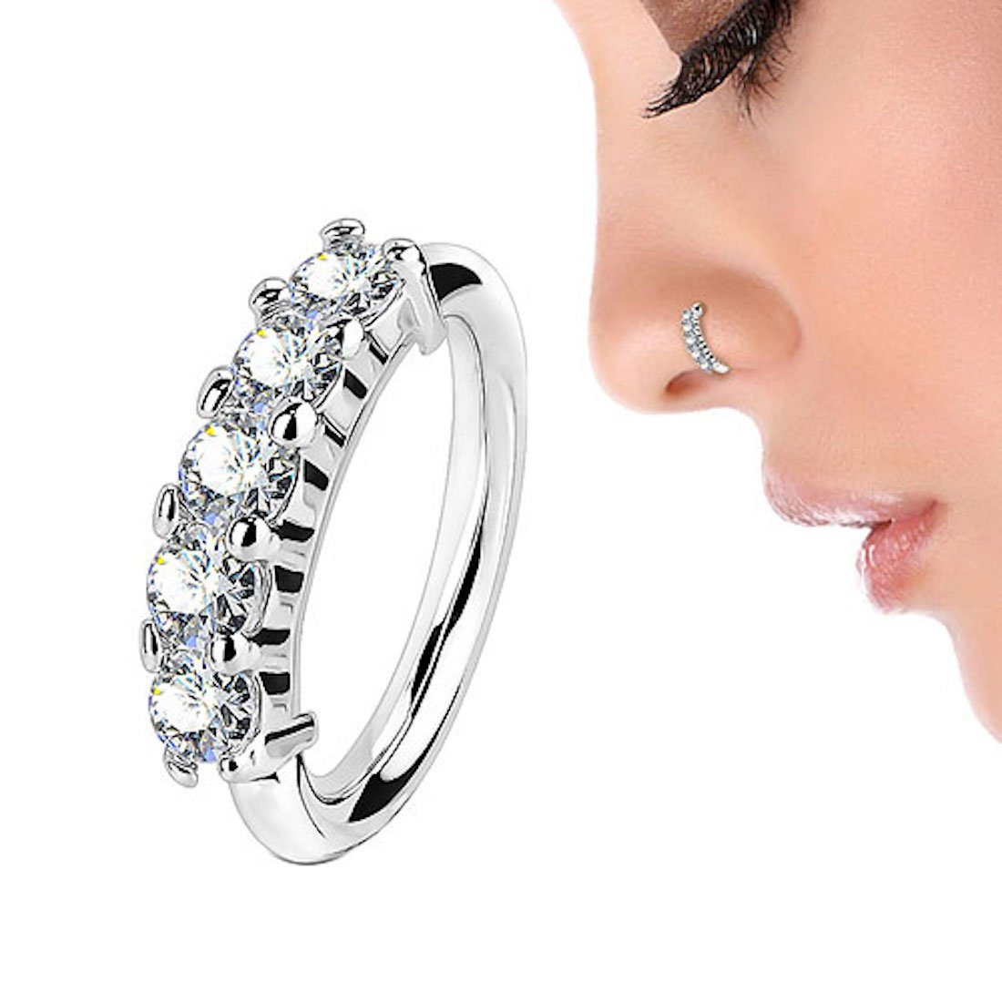 Taffstyle Nasenpiercing Piercing Ring mit 5 Kristallen Nasen Tragus Ohr, Ring Glitzer Lippen Ohr Nasenpiercing Ohrpiercing Nasenring Klemmring