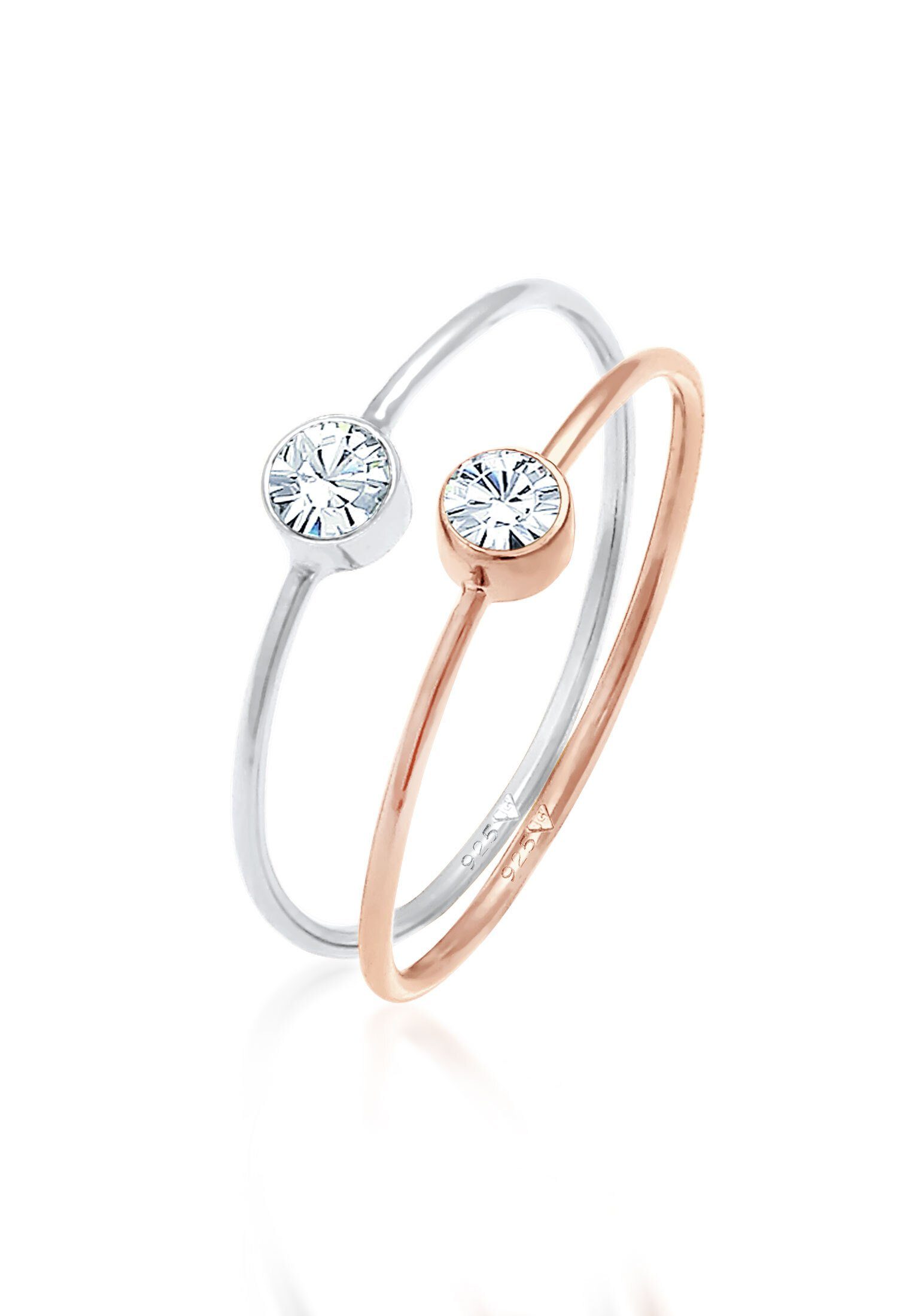 Elli Ring-Set Solitär Kristalle (2 tlg) 925 Bicolor, Ring Set
