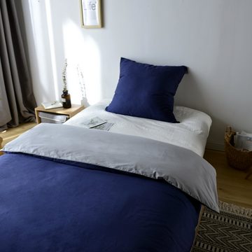 Bettwäsche Blau und Grau, KEAYOO, 2 teilig, Baumwolle, Mit Reißverschluss, Wendebettwäsche, Weich und Grau