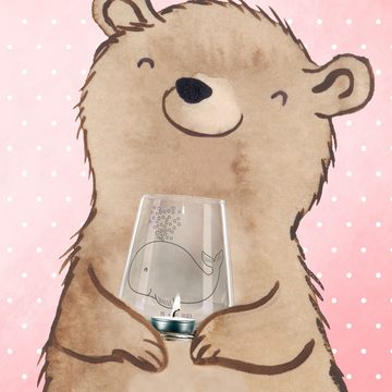 Mr. & Mrs. Panda Windlicht Wal Konfetti - Transparent - Geschenk, Teelichthalter, Kerzenglas mit (1 St), Individuelle Gravur