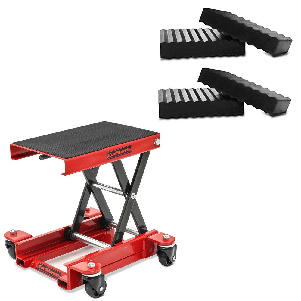 ConStands Motorradheber Hebebühne Rangierhilfe rot + 4er Set Zubehör passend für Customlift