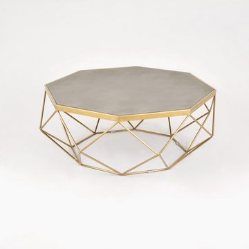 Livin Hill Couchtisch Glamour, Goldenes Edelstahlgestell, graue Zementplatte, achteckiges Design