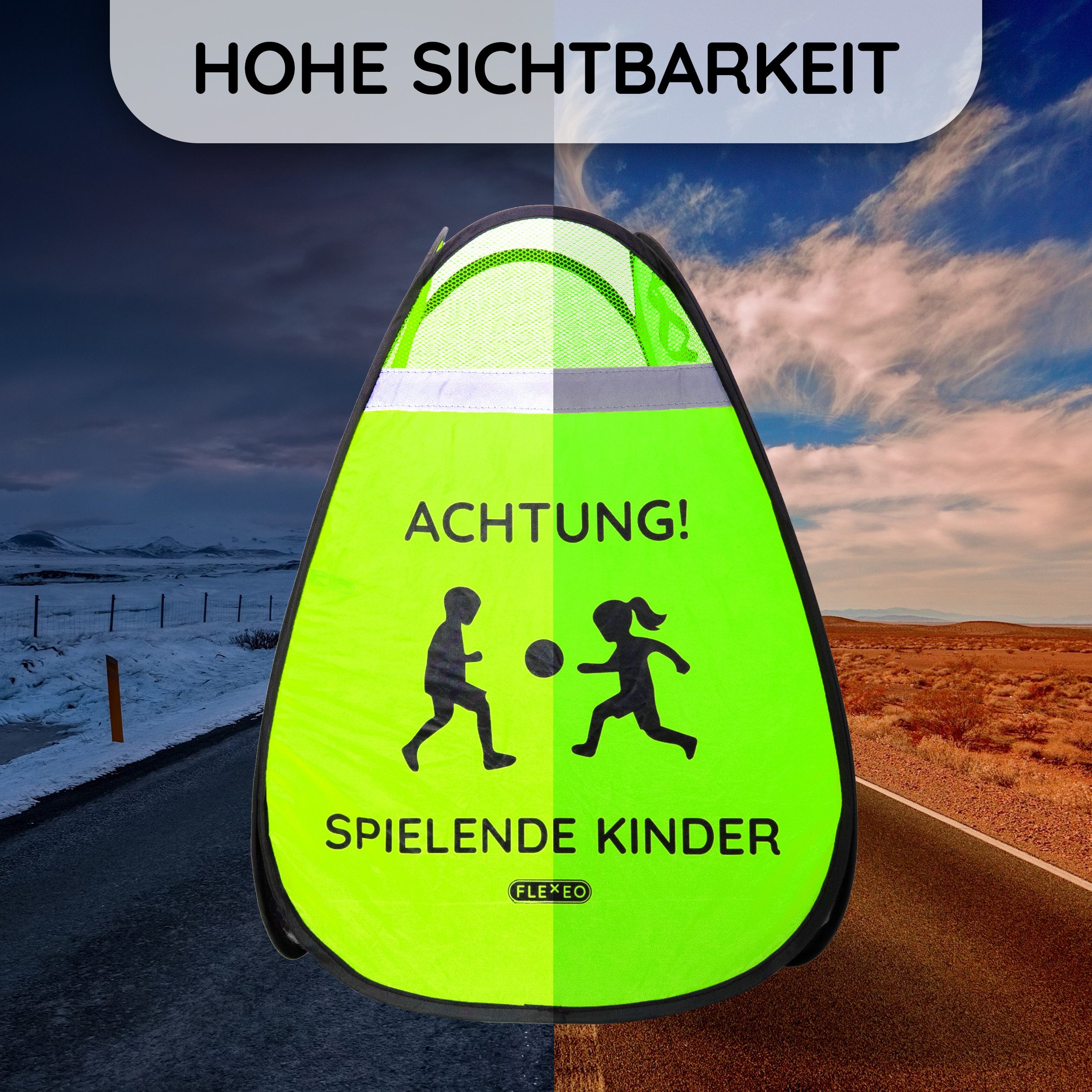 FLEXEO Warndreieck "Achtung! Spielende Kinder", 1-tlg., Warnwürfel Warnschild, grün – Bild 4 von 5
