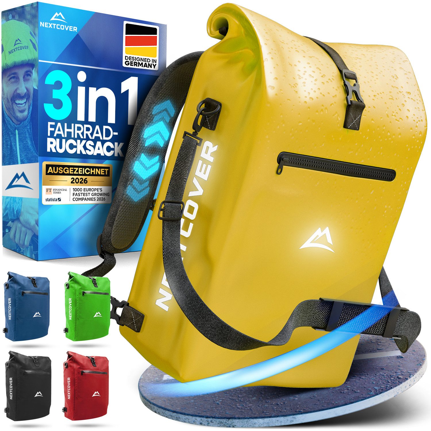 Nextcover Fahrradtasche NEU 3in1 Fahrradtasche für Gepäckträger - Fahrradrucksack wasserdicht
