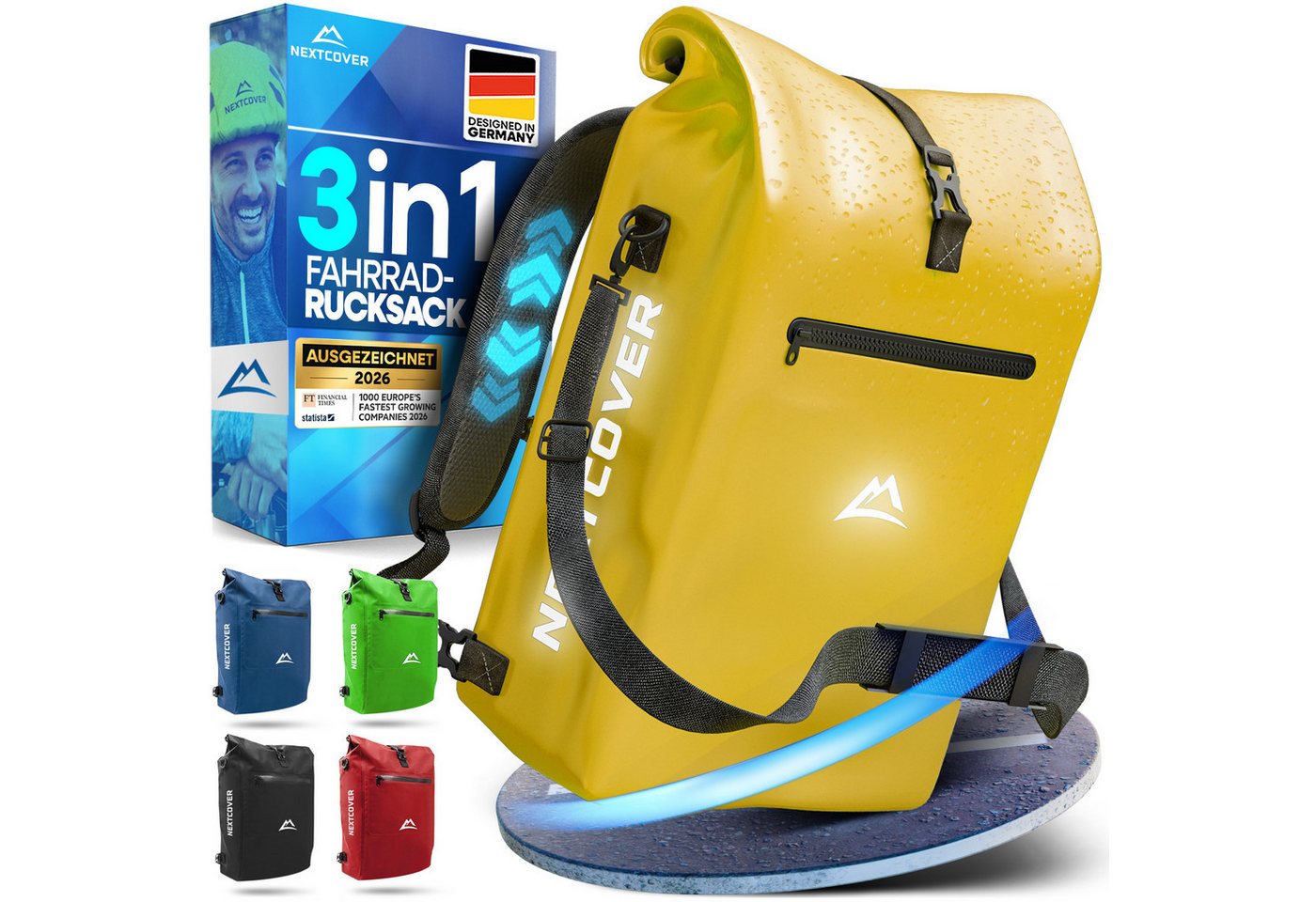 Nextcover Fahrradtasche NEU 3in1 Fahrradtasche für Gepäckträger - Fahrradrucksack wasserdicht