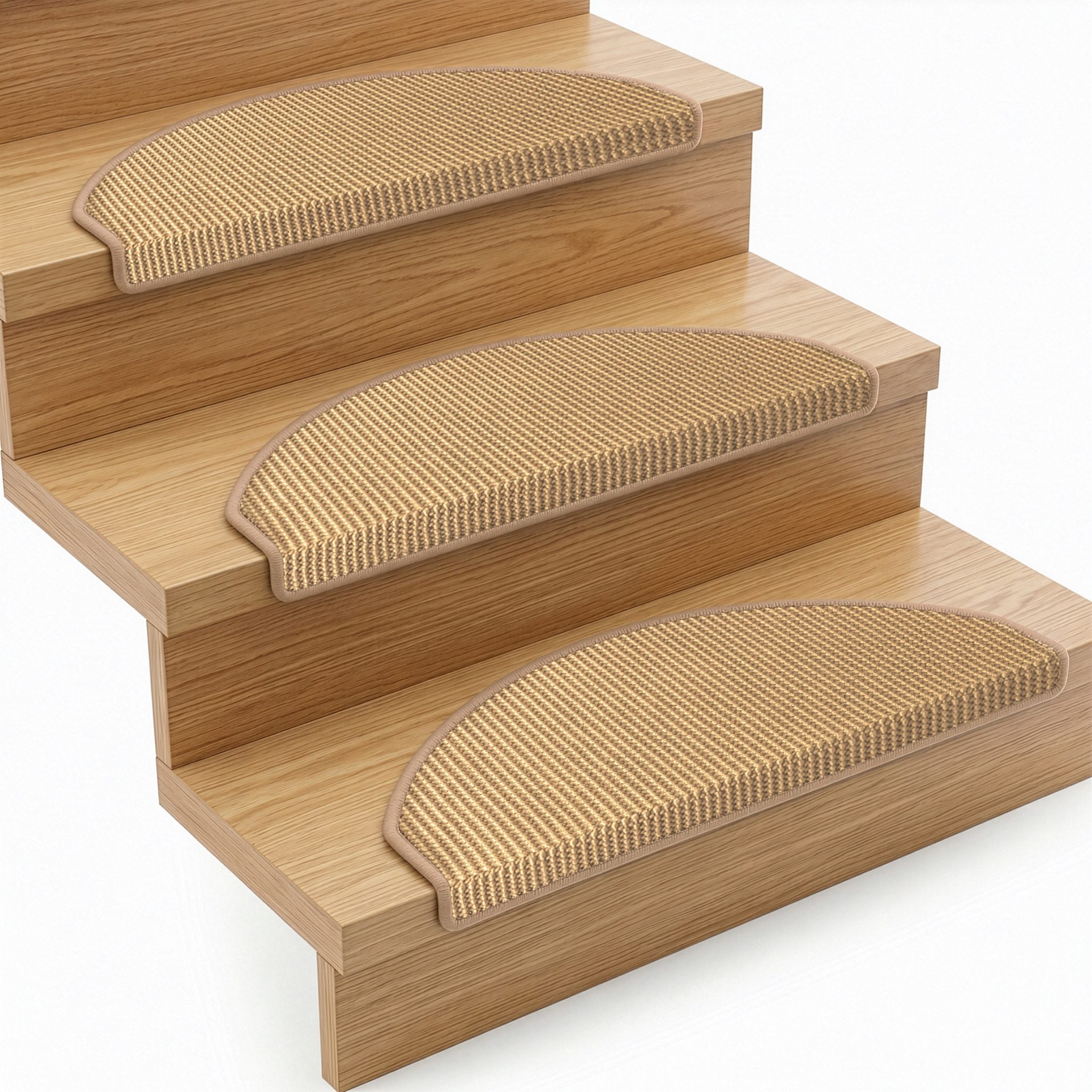 Floordirekt Stufenmatte Pearl, Sisal Treppenauflage halbrund, rutschhemmend, gekettelt, Halbrund, Mit Winkelprofil, Selbstklebend, Schalldämmend