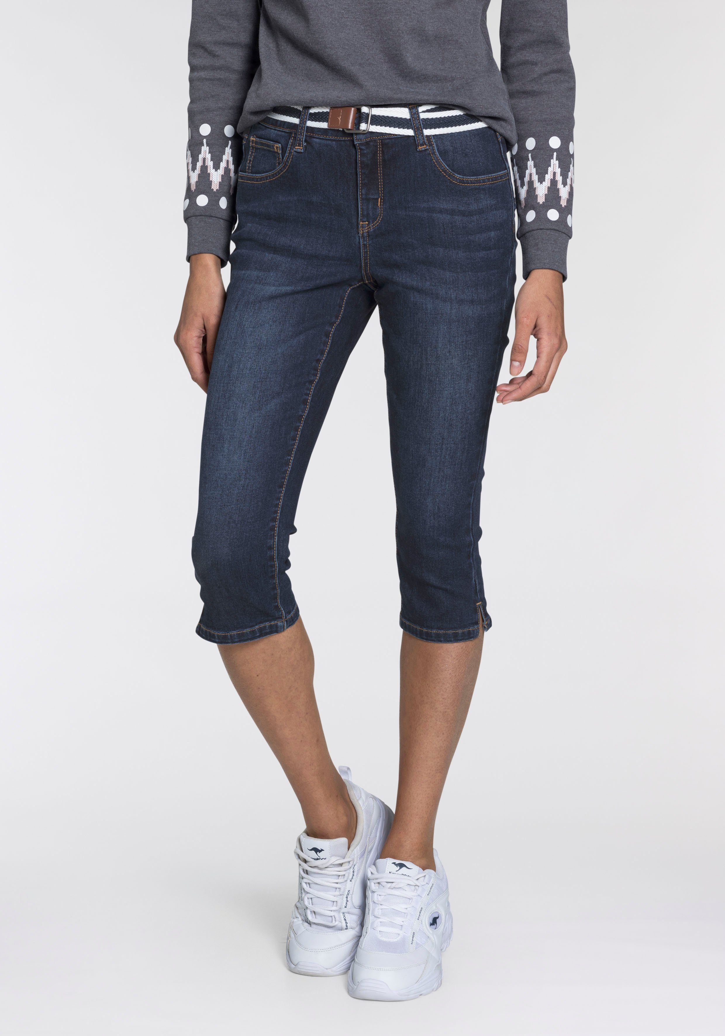 KangaROOS Caprijeans CAPRI-JEANS mit Gürtel (Set, mit abnehmbarem Gürtel) Skinny Fit, mit Schlitz, normale Leibhöhe