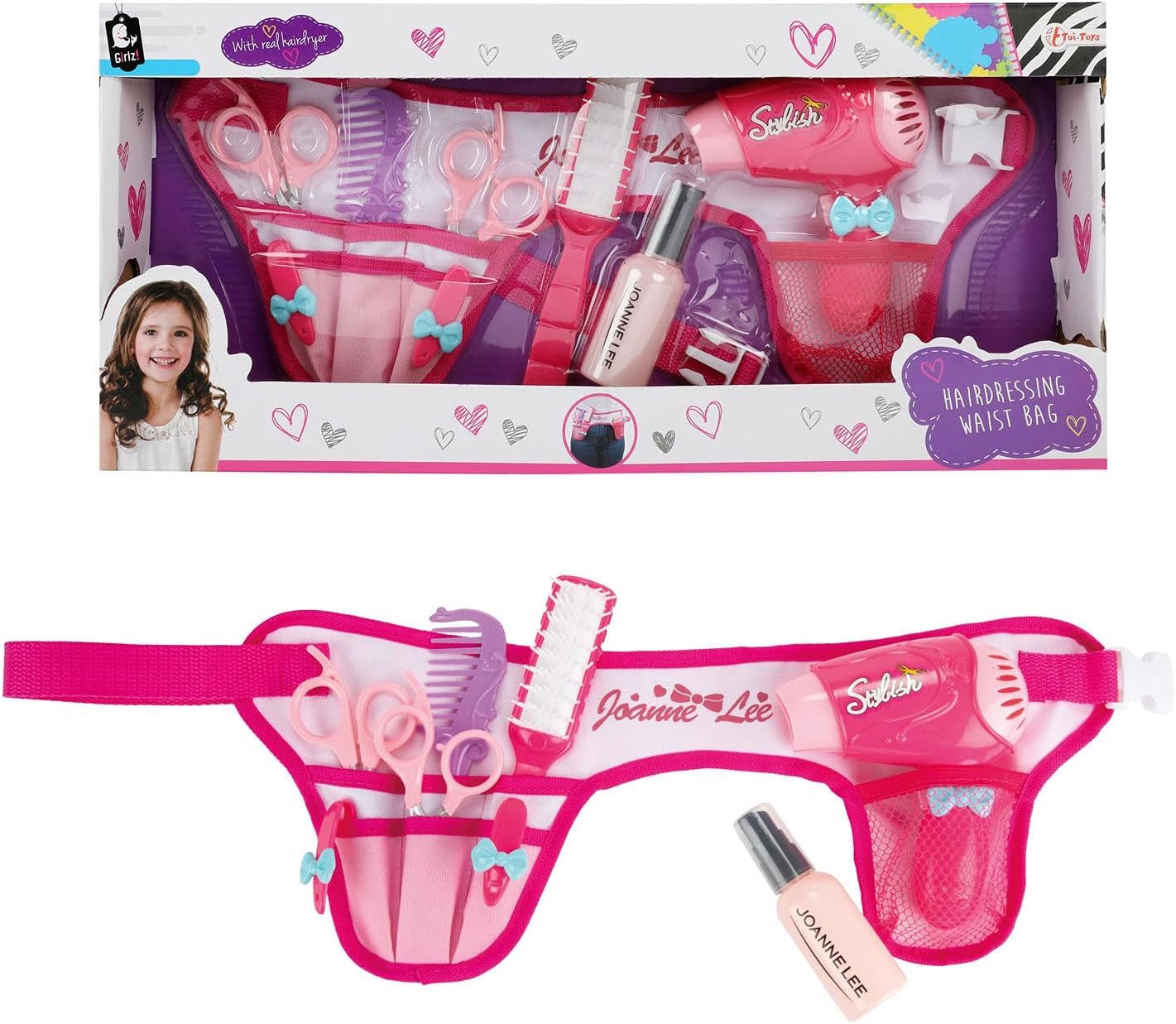 Toi-Toys Spielzeug-Frisierkoffer Glamour Shine Friseurset mit Friseur-Gürtel, mit echtem Föhn