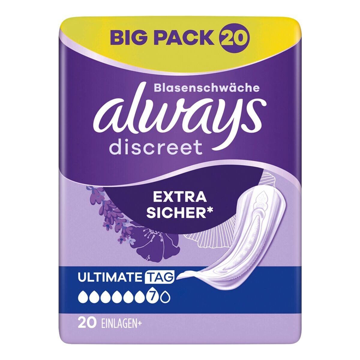 always Inkontinenz-Einlage Discreet + Ultimate Tag, 7, 20-St., Saugstärke 7 - starke Blasenschwäche