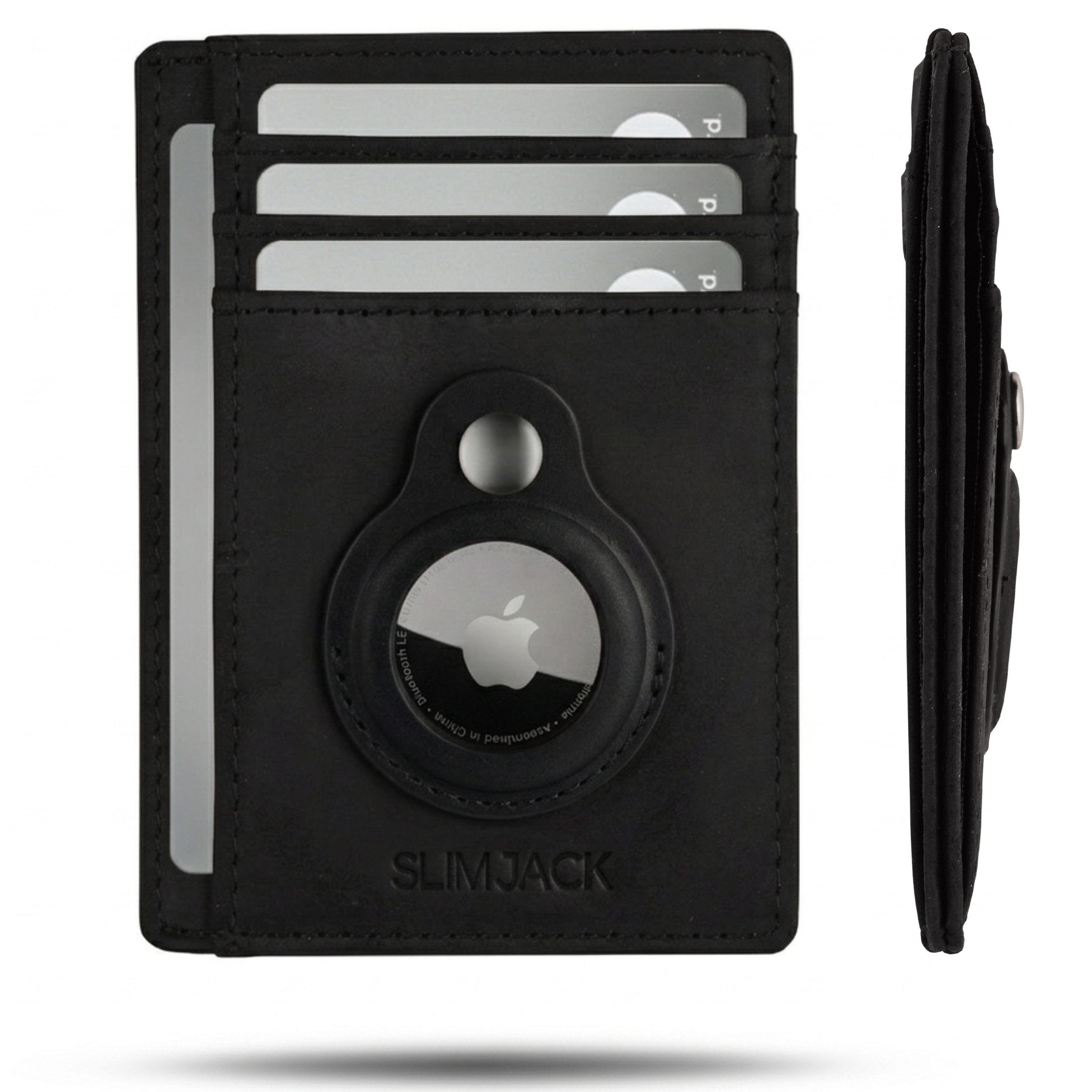 SLIMJACK Mini Geldbörse Apple AirTag Wallet - Herren - echt Leder - RFID-Schutz - Cardholder (Slim Wallet), - Kleiner Geldbeutel - Portemonnaie - Kartenhalter - Kreditkartenetui
