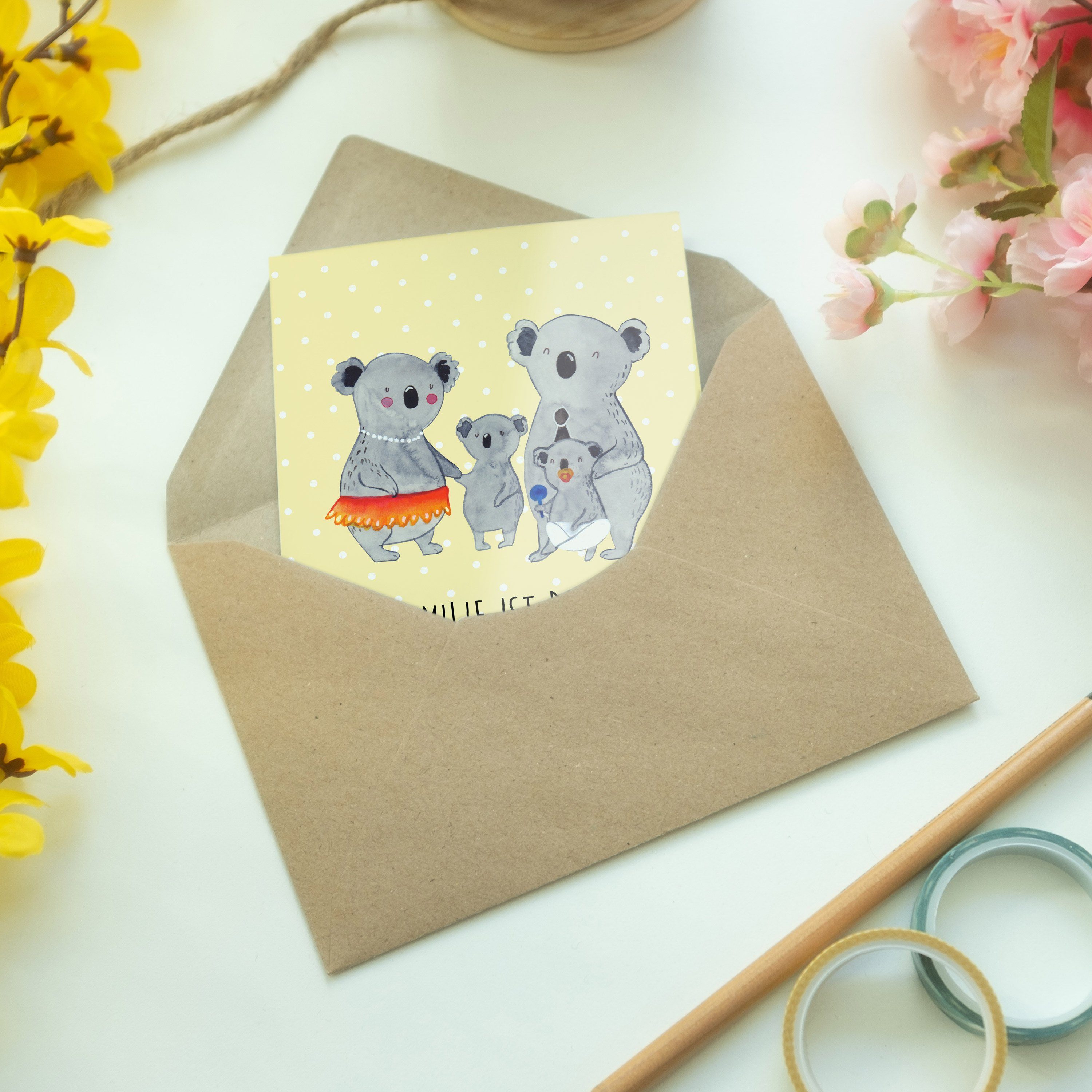 Familie Mr. - Koala Gelb Pastell Geburts Panda Mrs. Grußkarte & Opa, - Hochzeitskarte, Geschenk,