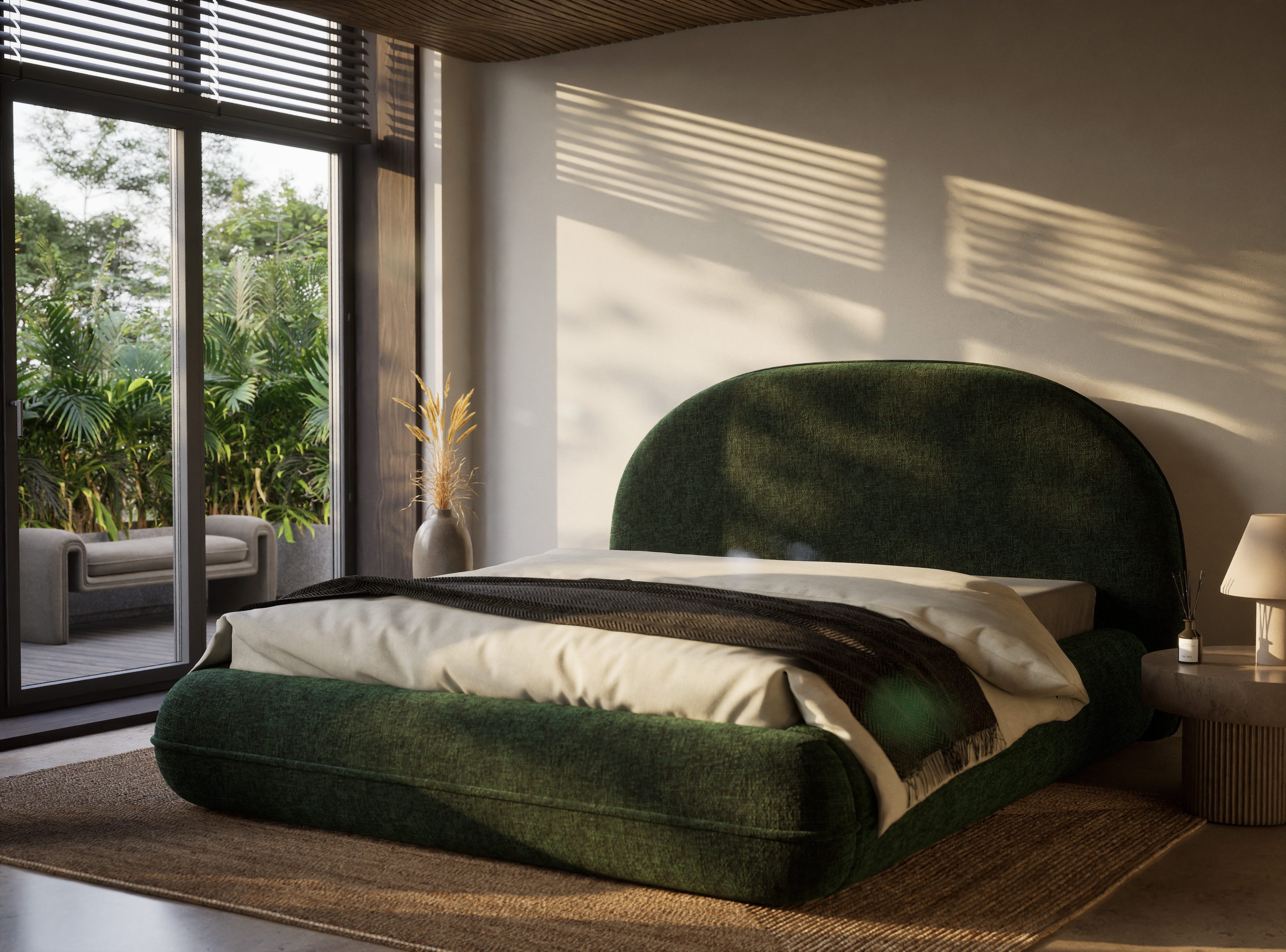 Maison de Rêve Polsterbett Koji, Polsterbett mit Bettkasten und Kopfteil, Doppelbett mit Lattenrost