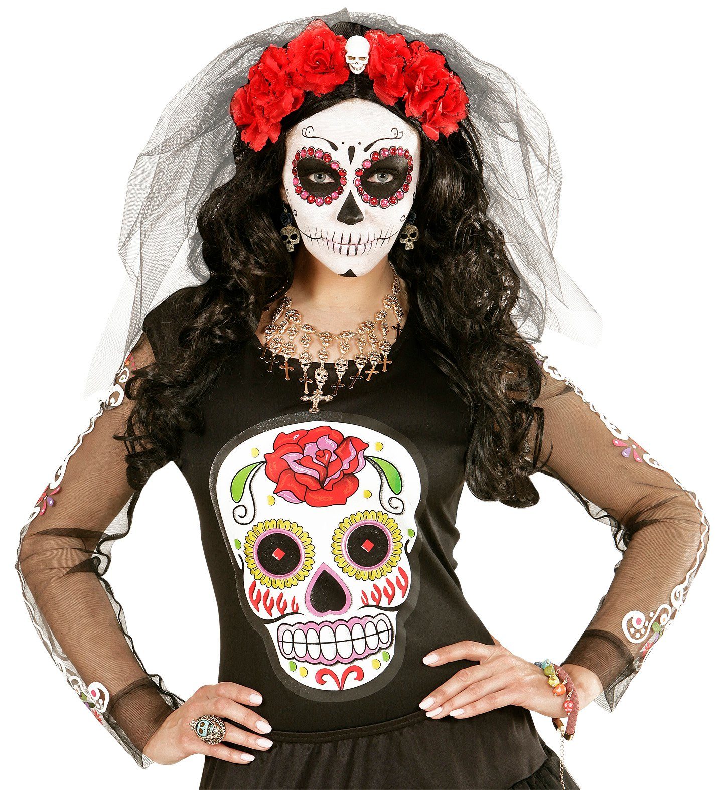 Widmann S.r.l. Kostüm Day of the Dead Ohrringe 'Totenkopf und Rose', Sc