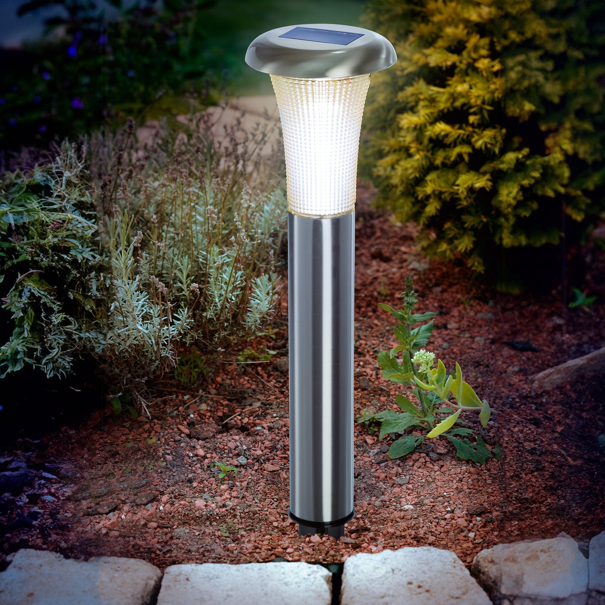 esotec LED Gartenleuchte Solar Edelstahl PIR-Standleuchte Vesuv H38cm 2800K 6000K außen 102067