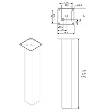 SO-TECH® Tischbein Tischbein eckig 100 x 100 mm bis 150 kg belastbar Höhe: 720-1100 mm
