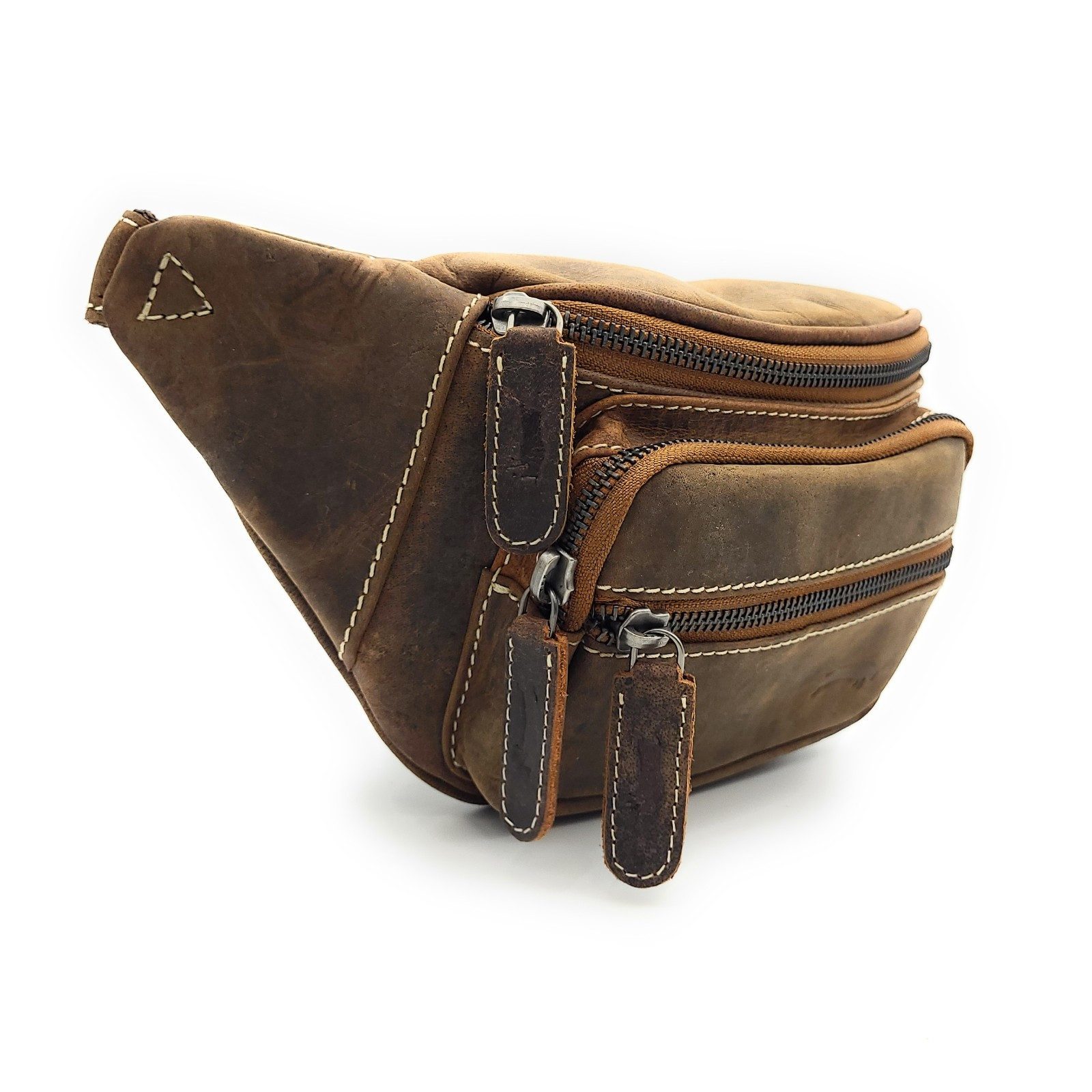 Bauchtasche Gürteltasche aus echtem Büffelleder mit Metallreißverschlüssen