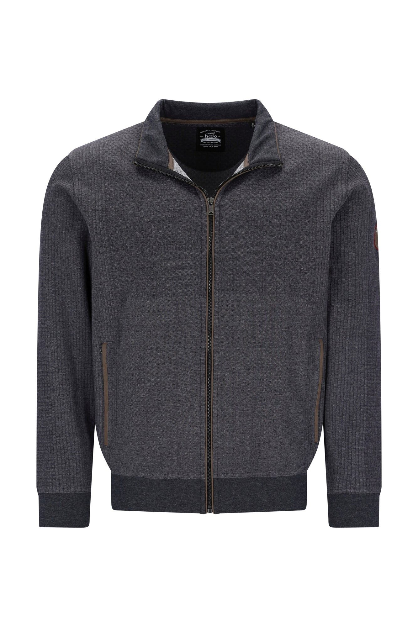 Hajo Sweatjacke Troyer-Sweatjacke mit durchgehendem Reißverschluss in Strukturmix - st