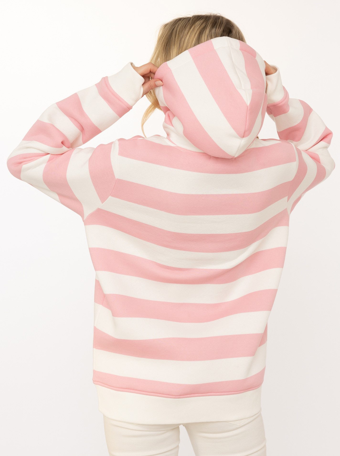Zwillingsherz Hoodie "Streifen Smile Everyday" Blockstreifen, pinke Stickerei, Kängurutasche, Kapuze