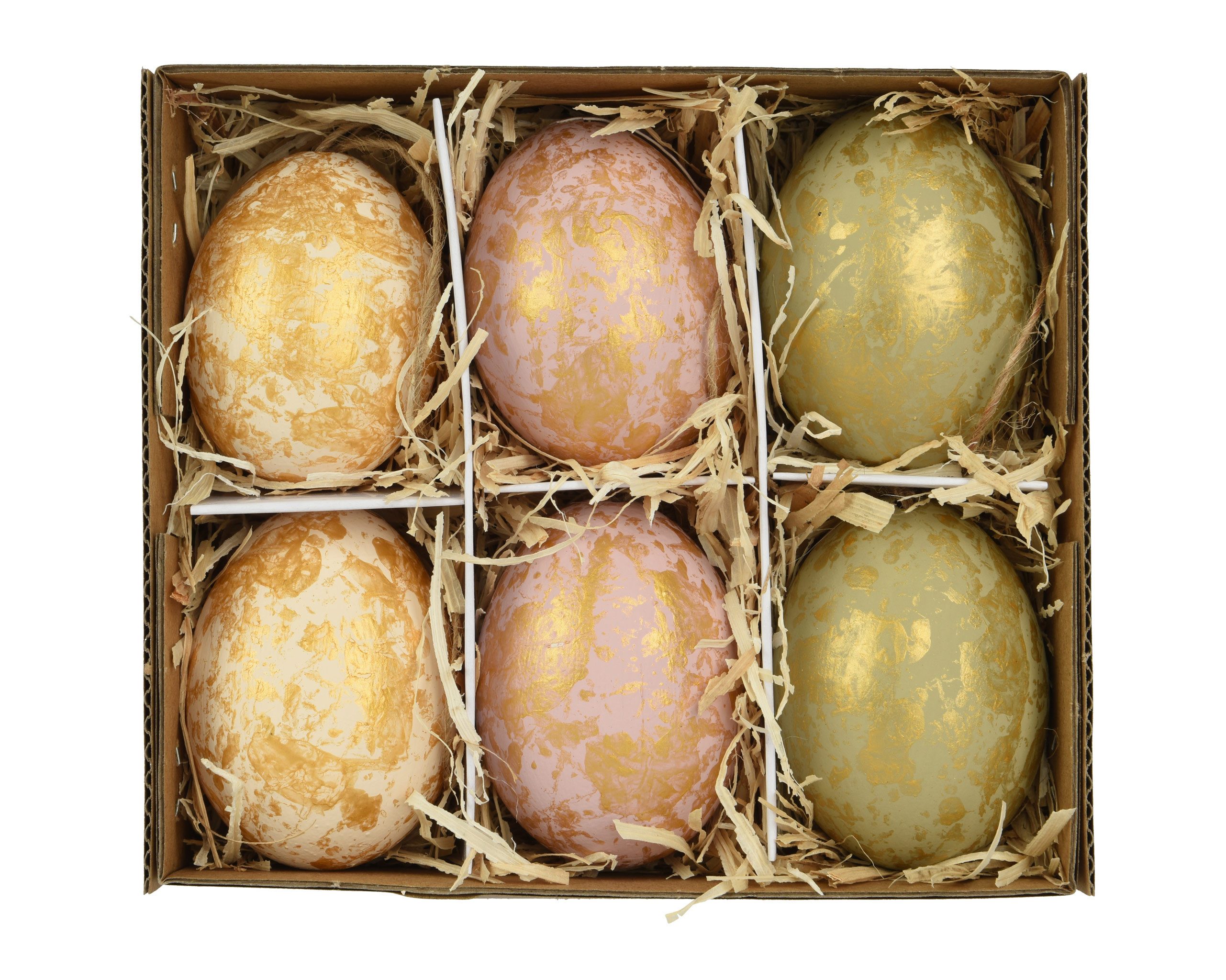 Decoris season decorations Osterei, Ostereier zum Aufhängen 4x6cm mit goldenem Muster 6er Box