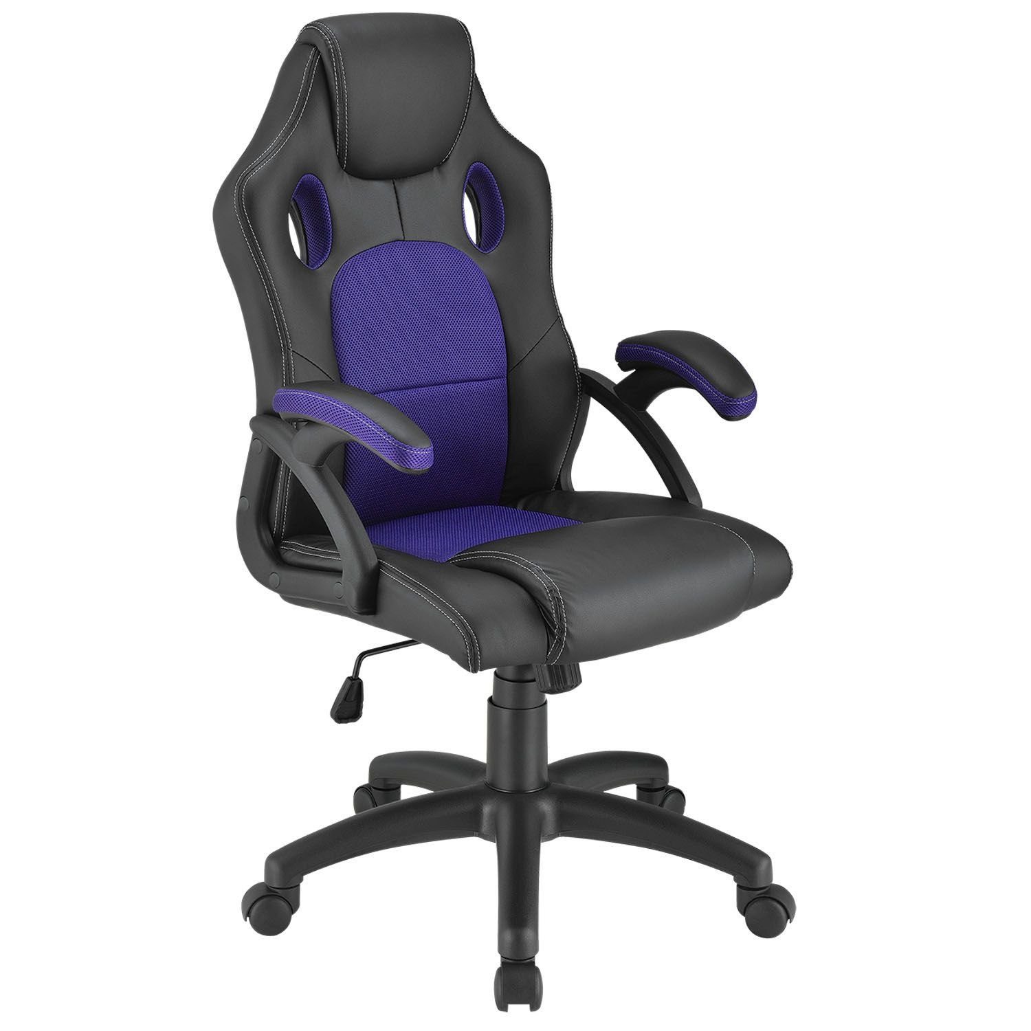 Juskys Gaming-Stuhl Montreal, Ergonomisch geformte Sitzfläche, Rückenlehne und Sitzfläche kippbar Schwarz, Violett