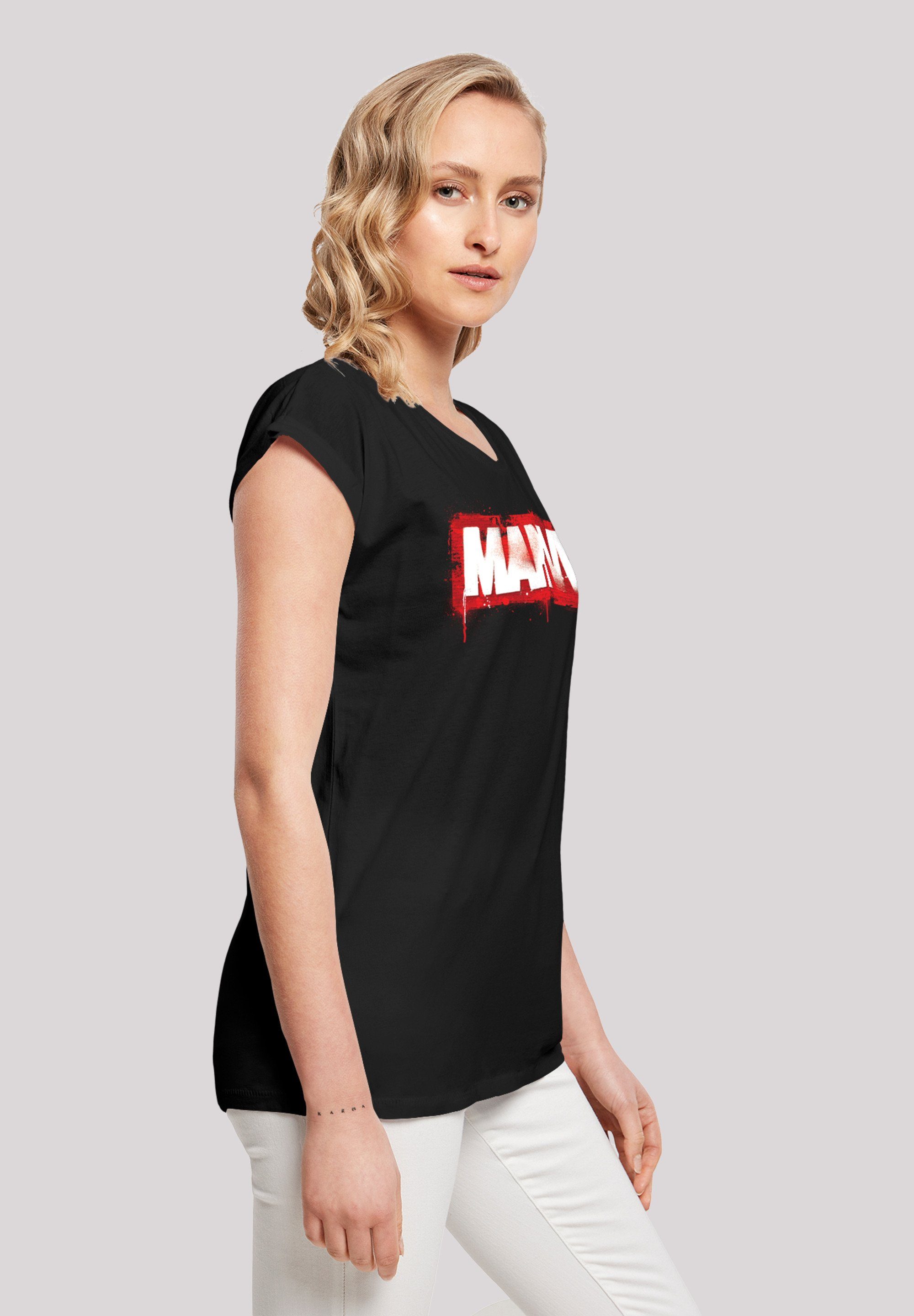F4NT4STIC Kurzarmshirt Damen Marvel Shoulder Logo (1-tlg) Tee with Extended Ladies black Spray