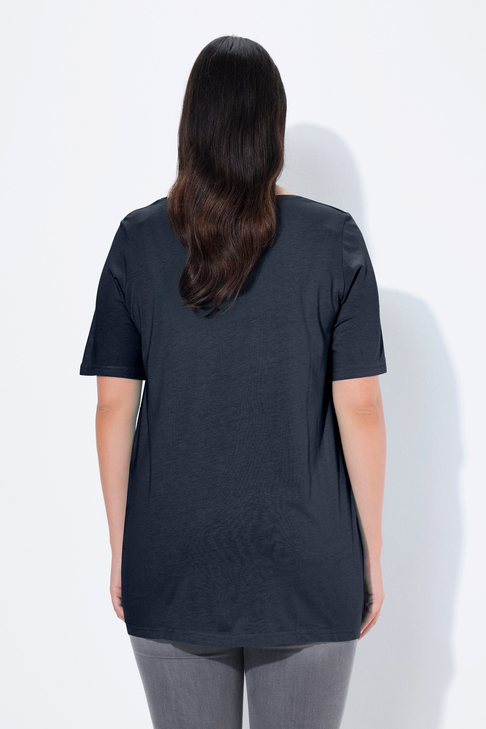 Ulla Popken T-Shirt T-Shirt Zierfalten A-Linie Rundhals Halbarm Modal