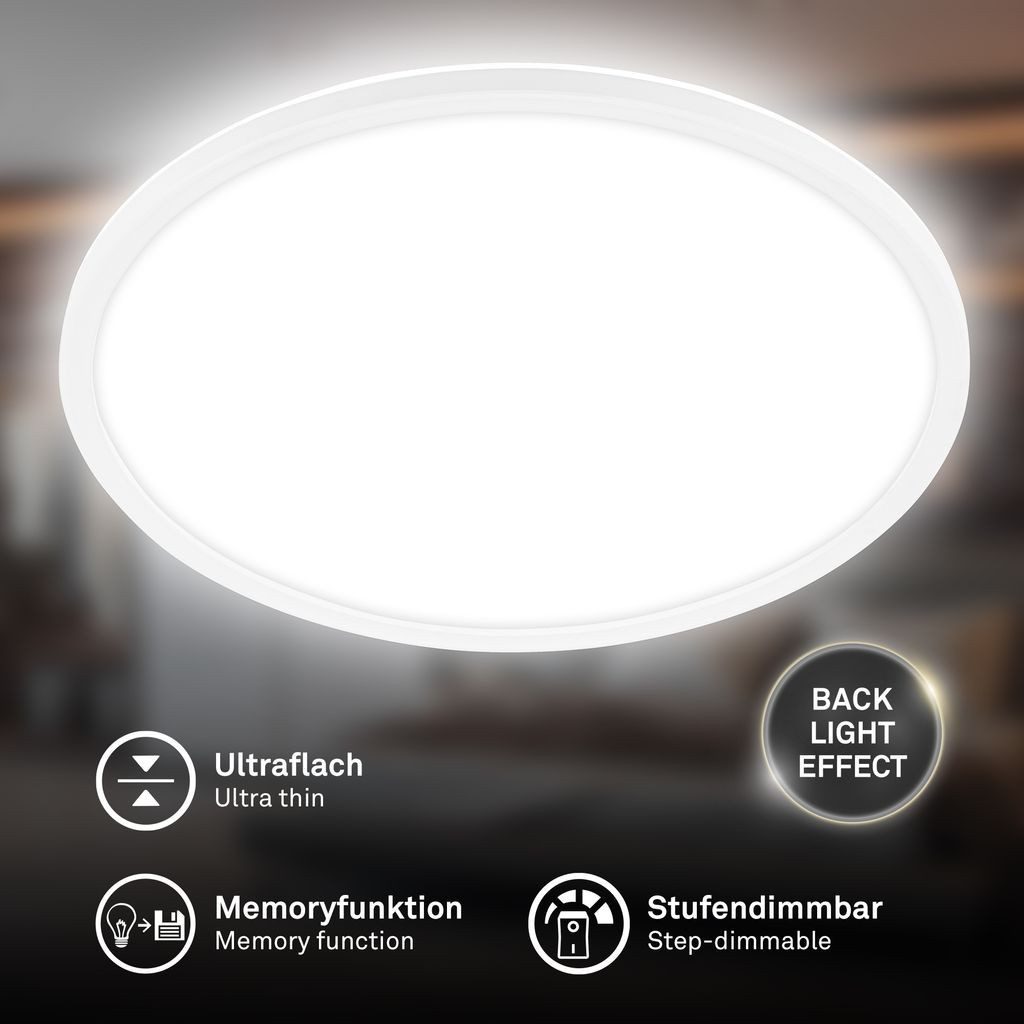 Briloner Leuchten LED Deckenleuchte LED Deckenlampe Dimmbar Indirektes Licht, LED fest integriert, 4000K - Neutralweiß, 42x3 cm, Wohnzimmer, Schlafzimmer, Flur, Küche