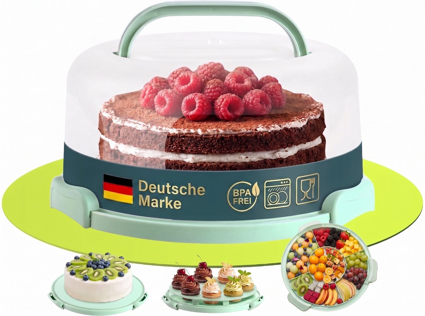 uandu home Kuchentransportbox Tortentransportbox mit Haube und Griff, Kuchenbehälter, Tortenbehälter, (Tortentransportbox mit Haube und Griff, BPA Frei Tortenbehälter), Dishwasher Safe